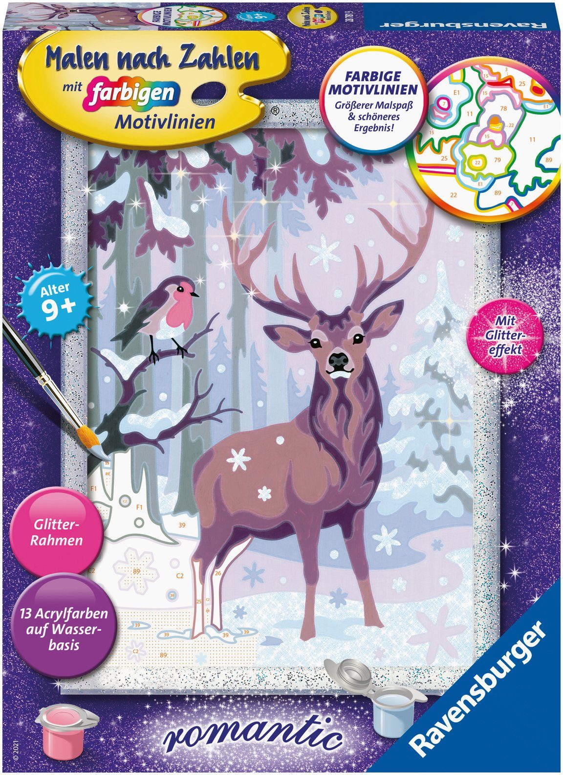 Image of Ravensburger 28781 - Malen nach Zahlen, Stolzer Hirsch, Malset mit Glitter und Glanzlack