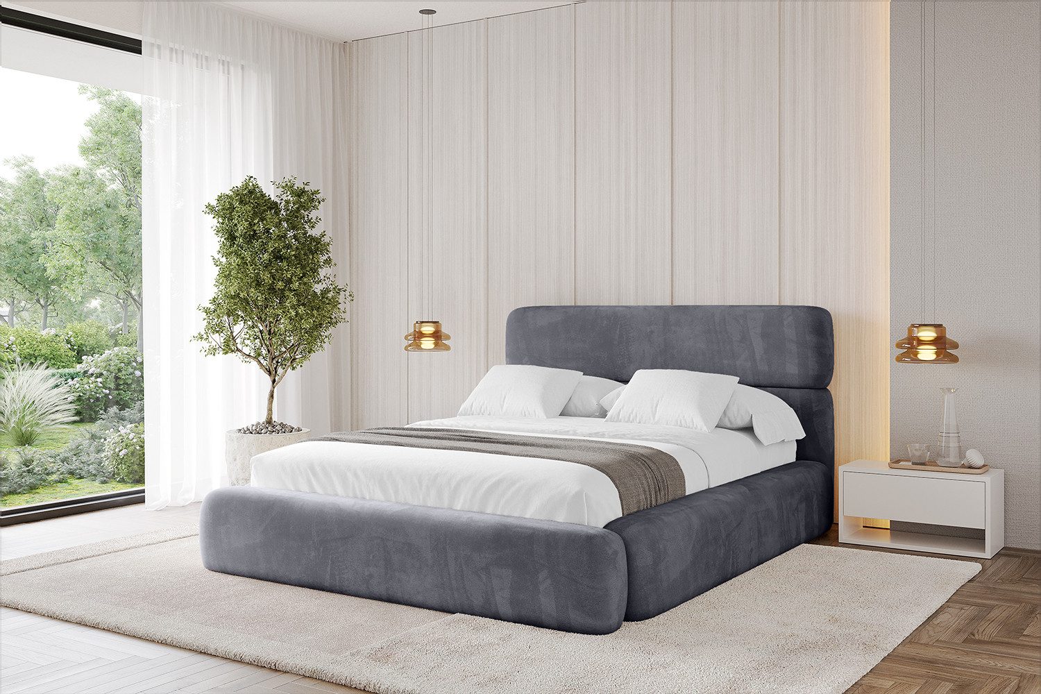 ALTDECOR Polsterbett ENORA (Polsterbett mit Bettkasten und Lattenrost, Boxbett ohne Matratze), Doppelbett mit Stauraum, Bett mit Kopfteil