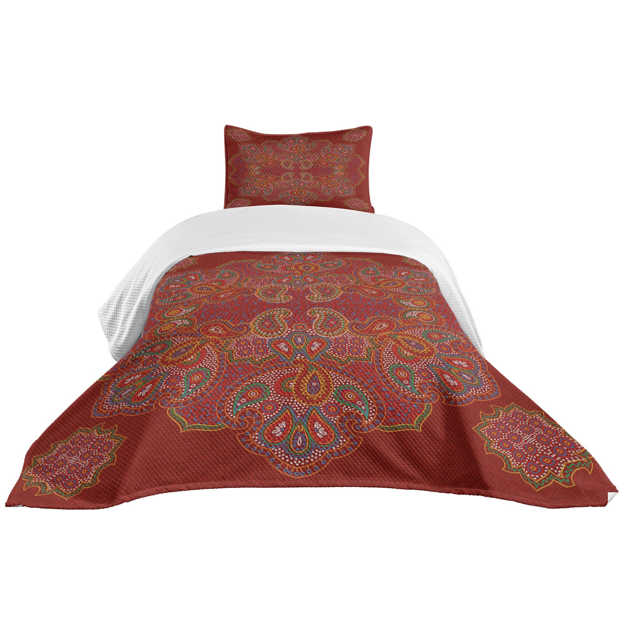 Abakuhaus Tagesdecke Set mit Подушкиbezügen Waschbar, Mandala Motiv Traditionelles Paisley