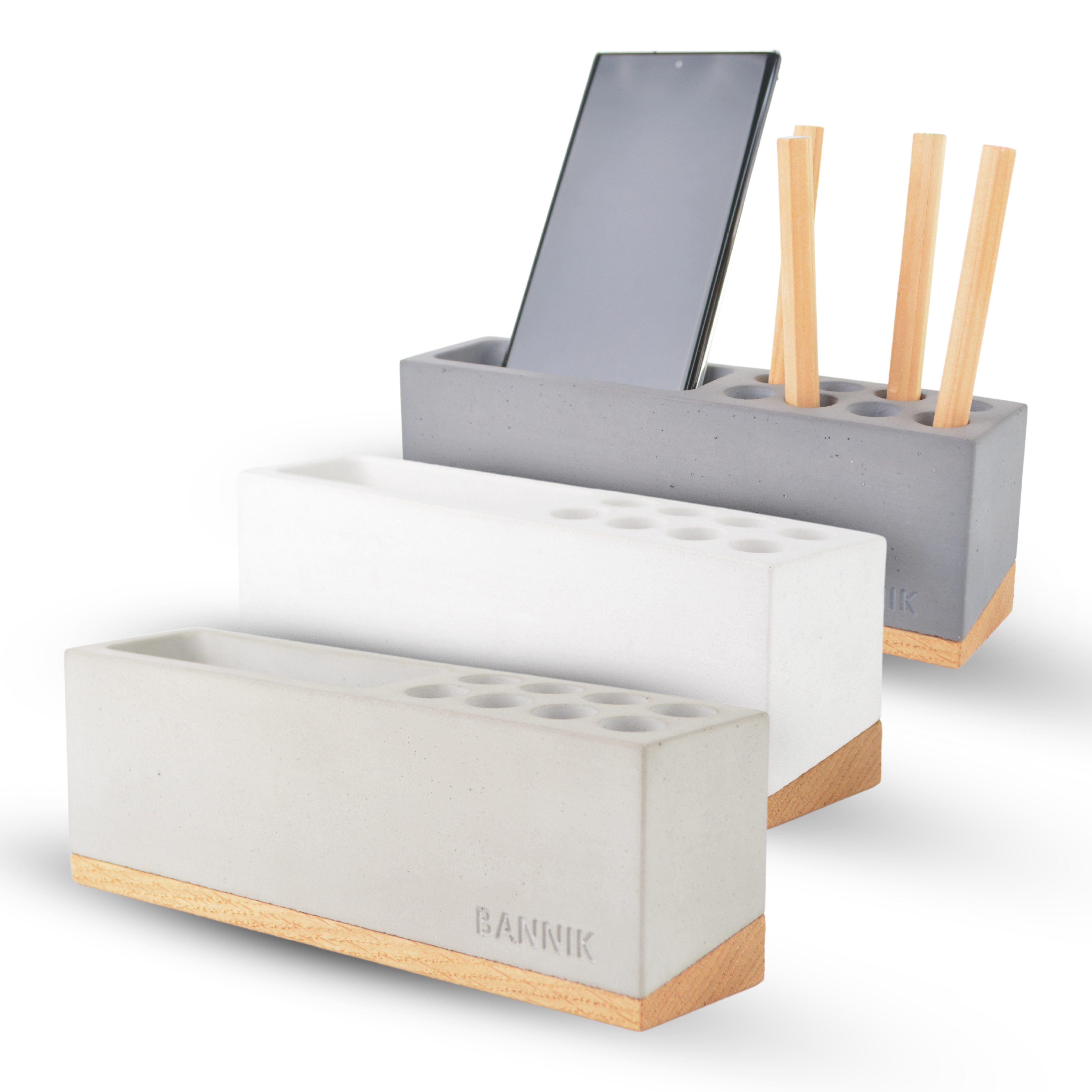 Bannik Organizer Stiftehalter aus Beton und Massivolz - Büro Organizer (1 St., 20x5x7cm), glatte, hochwertige Haptik