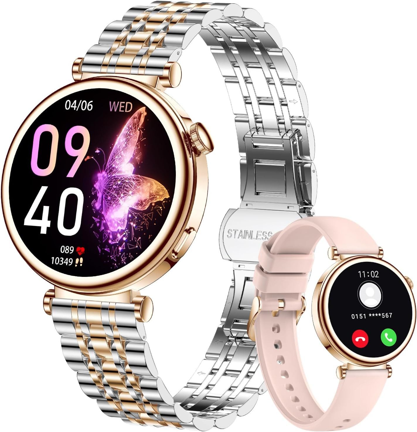 CIVO i109 Smartwatch (3,2 cm, android ios), Damen Smartwatch mit rundem 1.32" Display, Bluetooth Telefonie