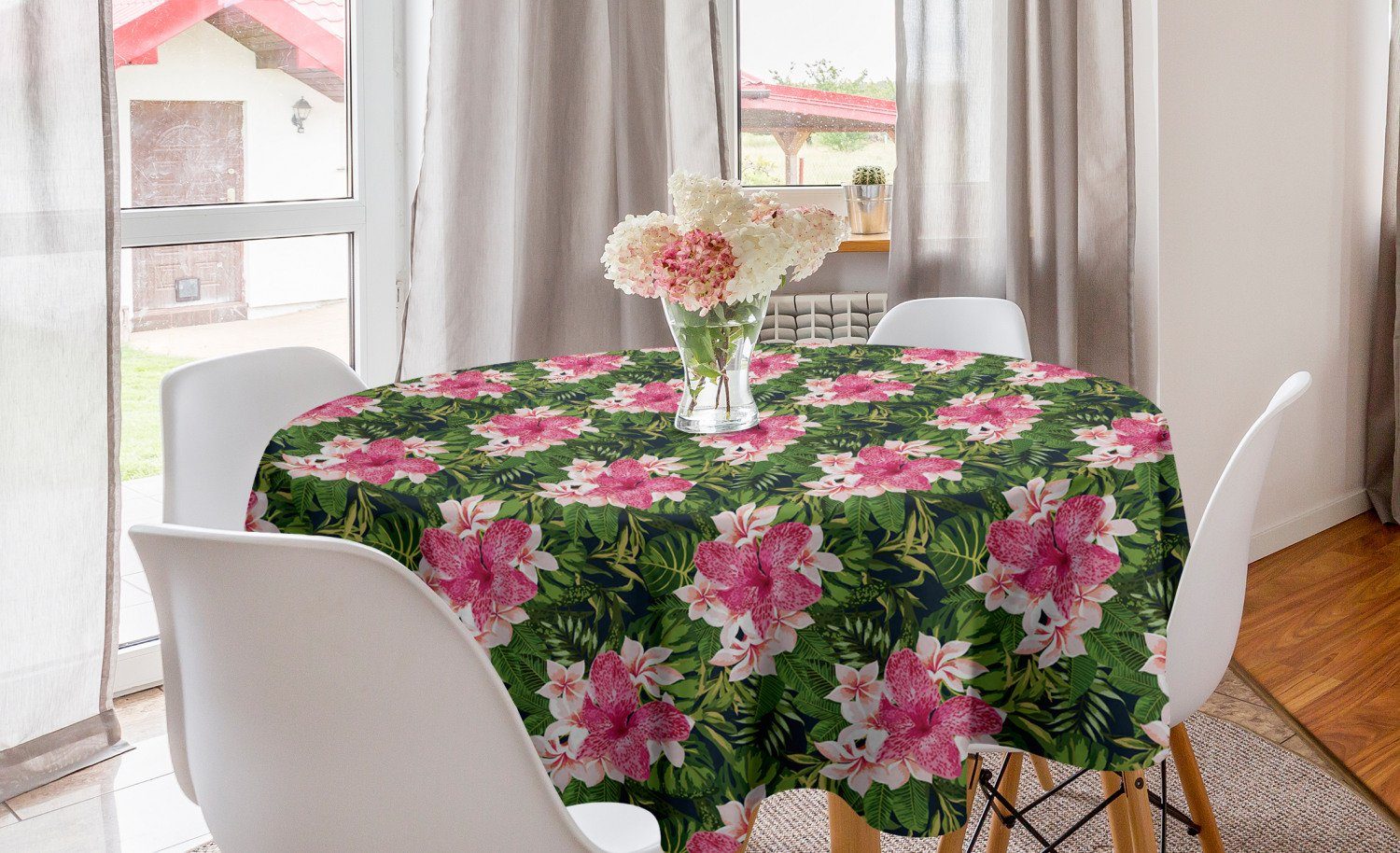 Abakuhaus Tischdecke Kreis Tischdecke Abdeckung für Esszimmer Küche Dekoration, Blumen Blooming Hawaiian Jungle