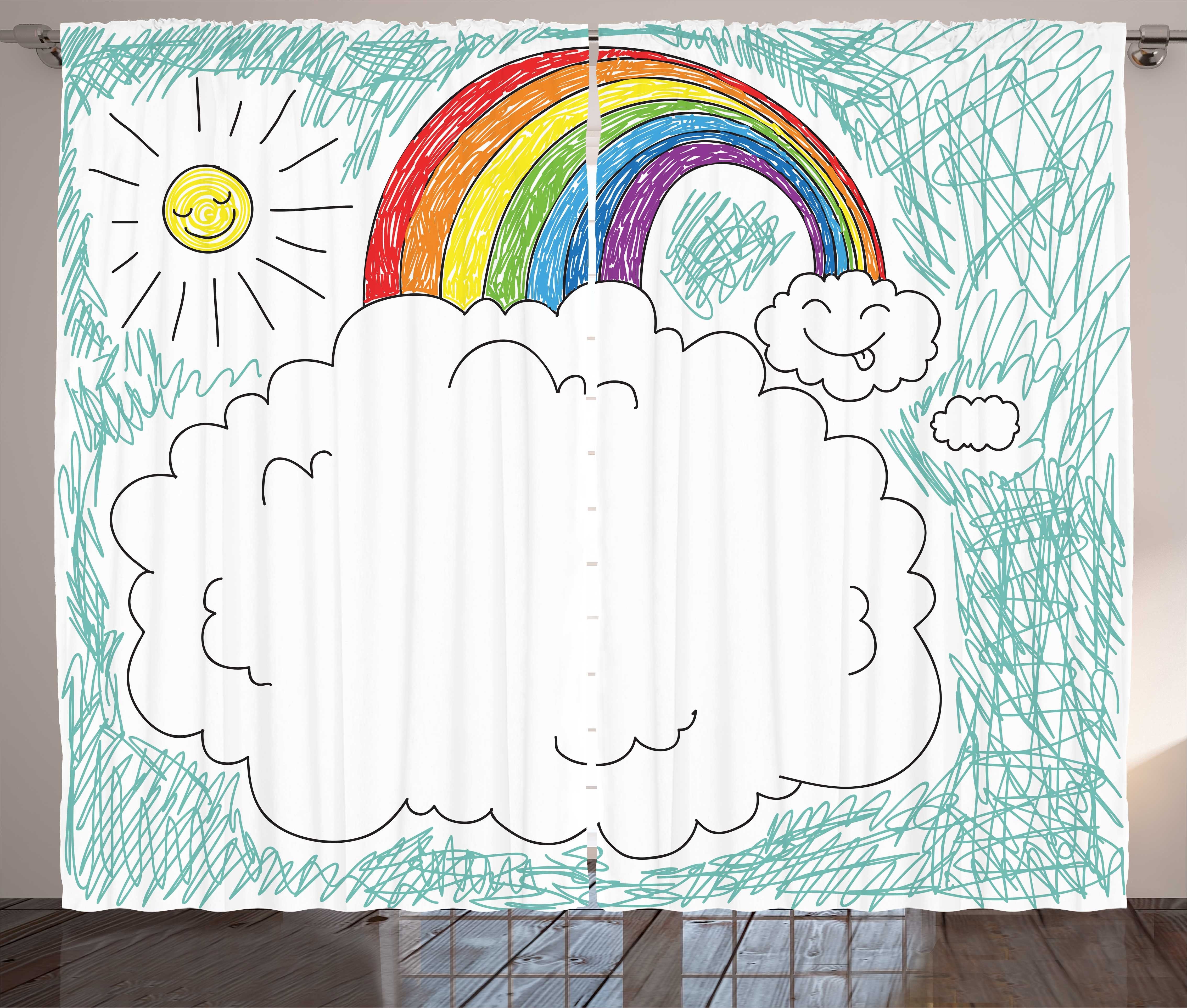 Childish Vorhang Abakuhaus, mit Gardine Kräuselband Gezeichnet Regenbogen Schlafzimmer Haken, Kindergarten Sun und Schlaufen