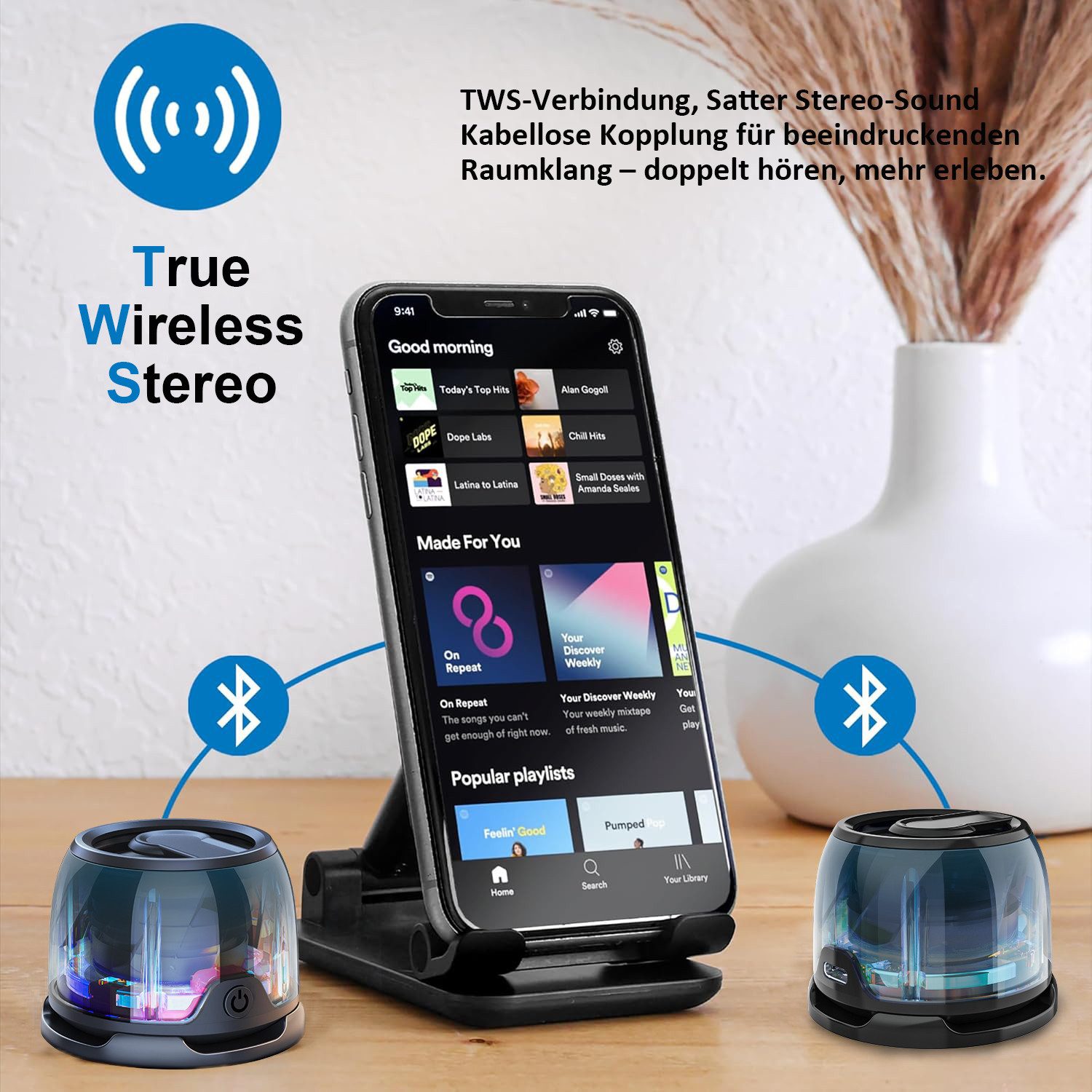 FOSMET 2025 Tragbarer Magnetischer Bluetooth Lautsprecher, IPX4 & 6h Laufzeit Bluetooth-Lautsprecher (Bluetooth Speaker mit 3D-Sound und Magnetfuß, Unterstützt TWS-Kopplung)