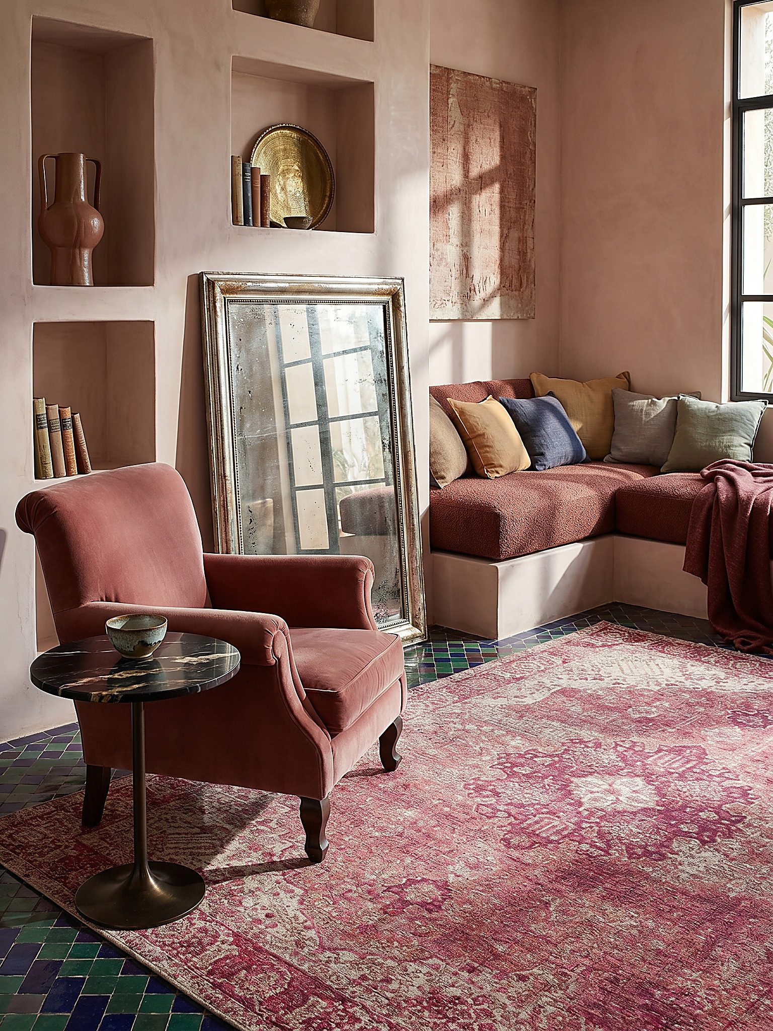 KADIMA DESIGN Teppich COQUET Teppich orientalisch gemustert Flachgewebe Vintage 120x170 Rosa, Rechteckig, Höhe: 4 mm, Acryl-Mischung, Schlafzimmer, Esszimmer, pflegeleicht, weich