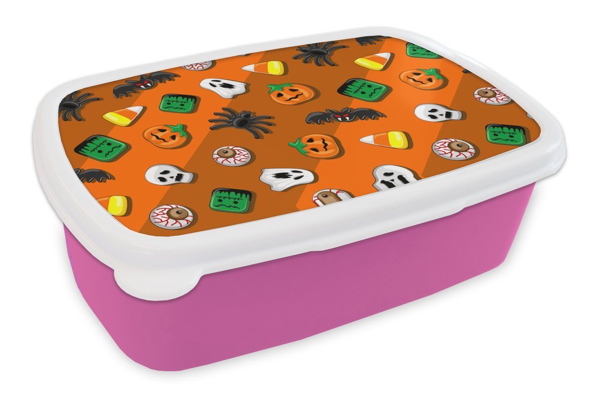 - Snackbox, Kinder, MuchoWow Mädchen, Muster, Süßigkeiten Lunchbox Erwachsene, (2-tlg), Kunststoff, Brotbox Brotdose Kunststoff Halloween - rosa für