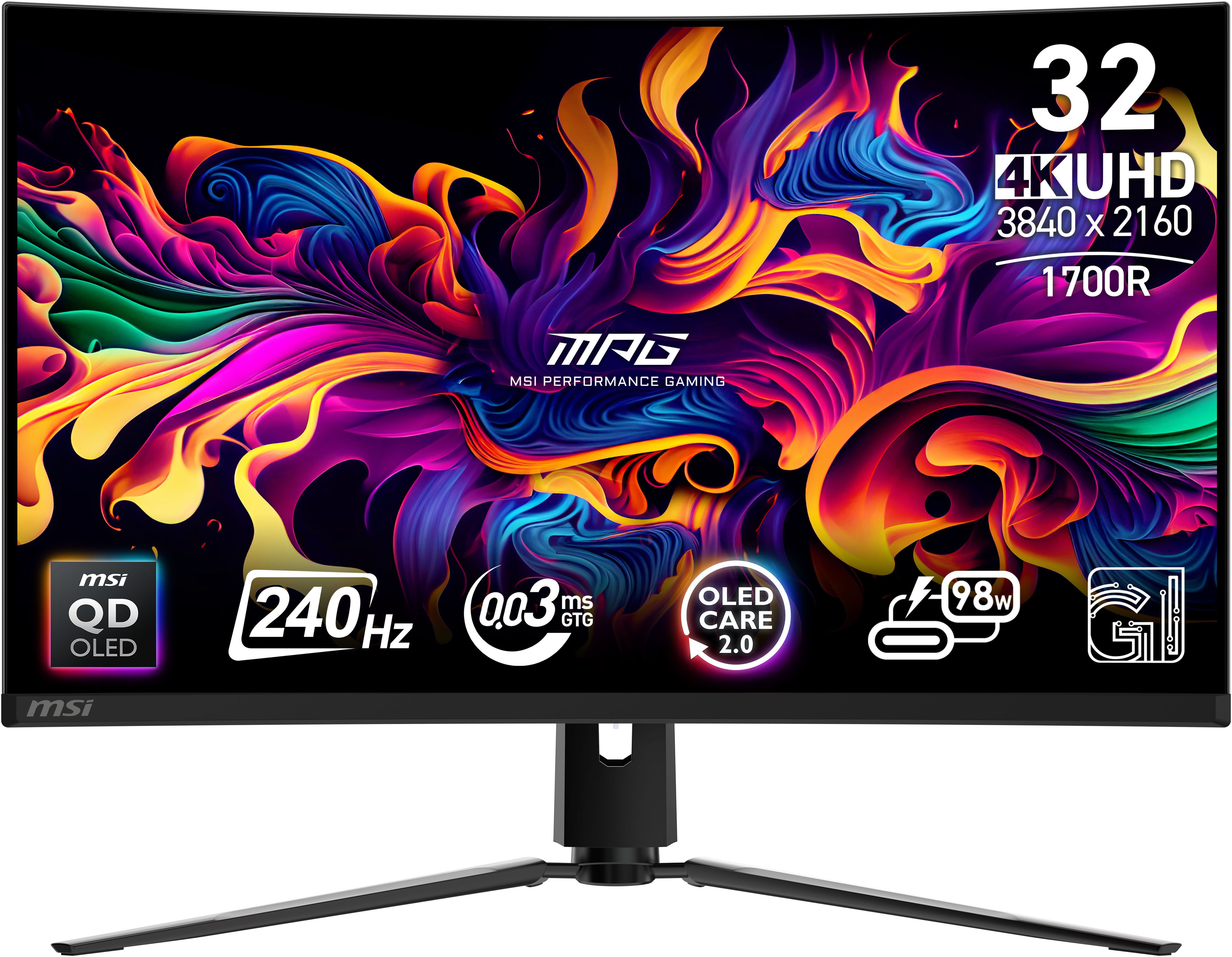 MSI MPG 321CURX QD-OLED Curved-Gaming-OLED-Monitor (80 cm/32 ", 3840 x 2160 px, 4K Ultra HD, 0,03 ms Reaktionszeit, 240 Hz, QD-OLED)