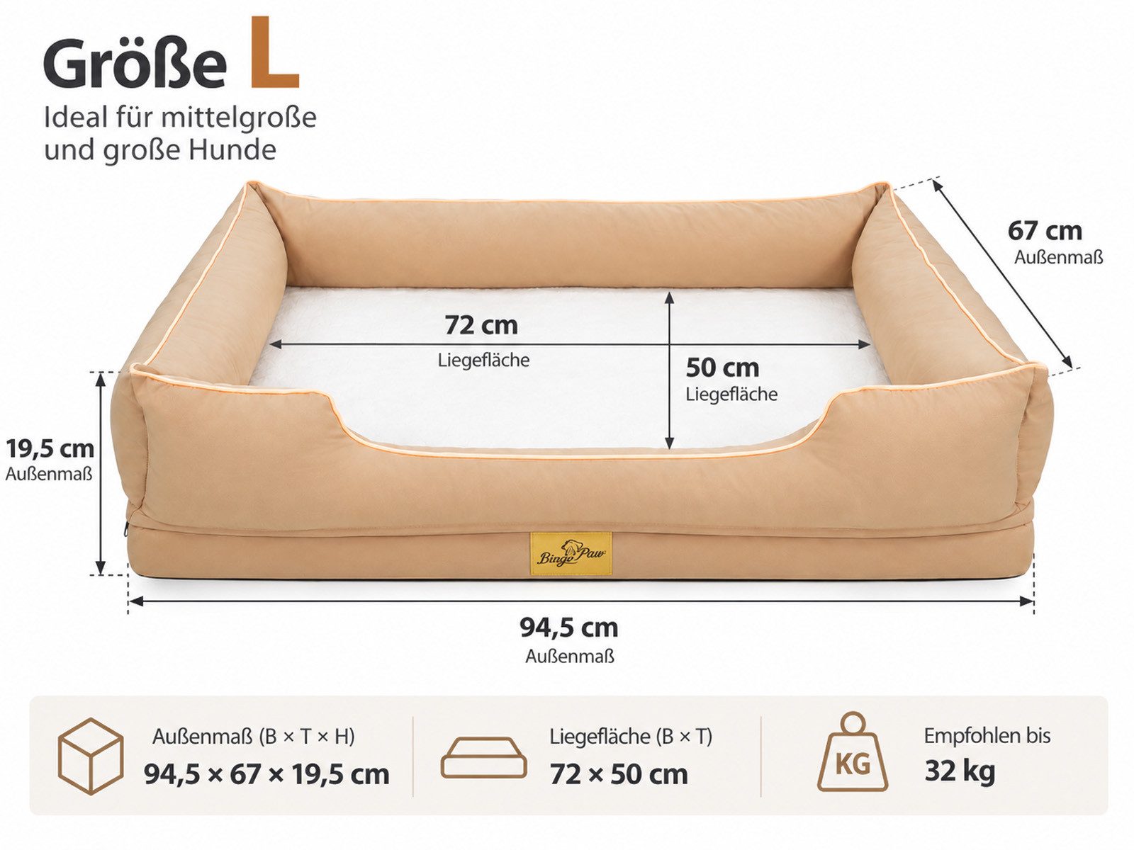 BingoPaw Hundebett Orthopädisches Hundesofa, abnehmbar waschbar Bezug, flauschig weich, Oxford-Gewebe, Kunstkaninchenfell, rundum herausnehmbare Polster, M/L/XL – Bild 5 von 5