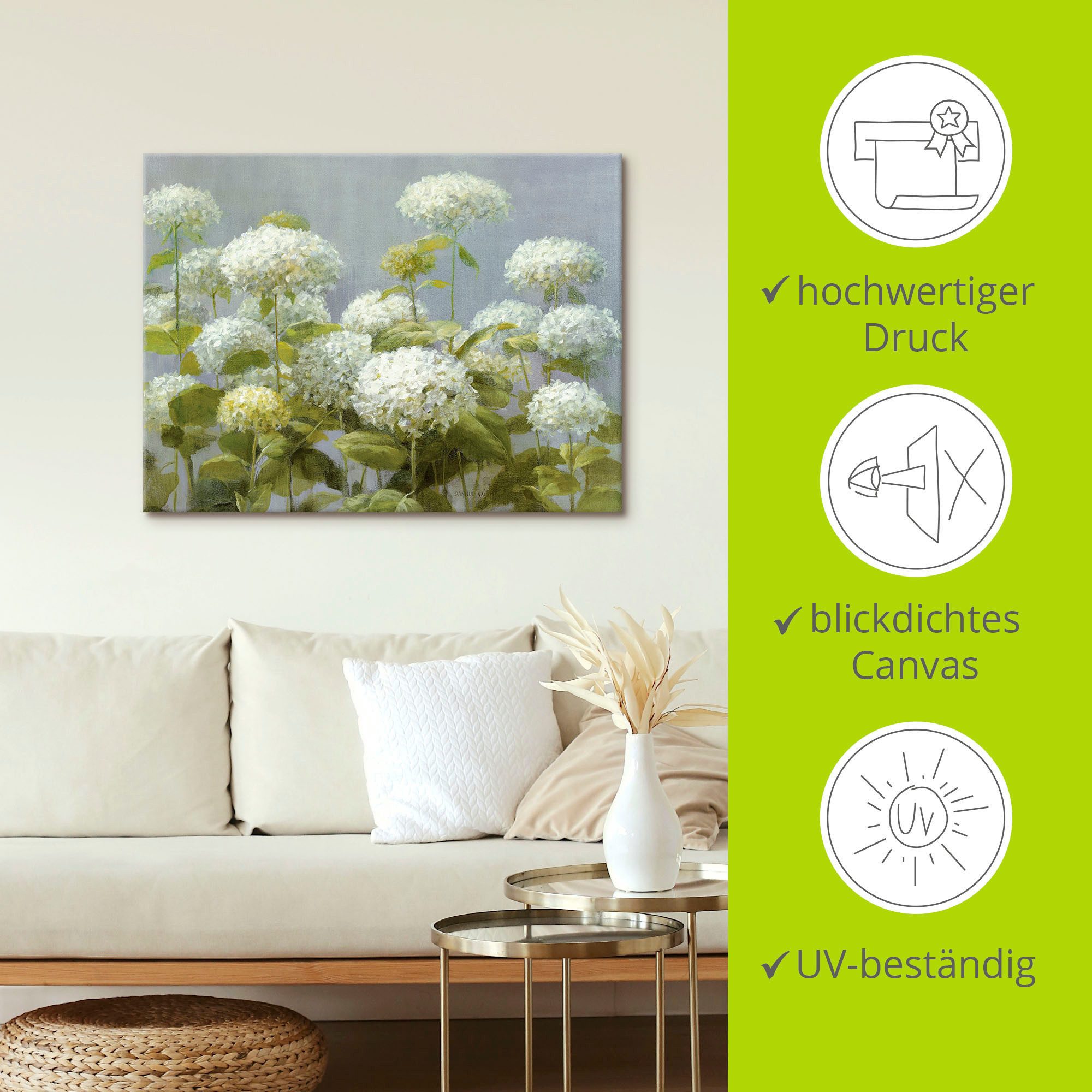 Artland Wandbild Weißer Hortensien Garten, Blumen (1 St), als Leinwandbild, Poster in verschied. Größen – Bild 4 von 5
