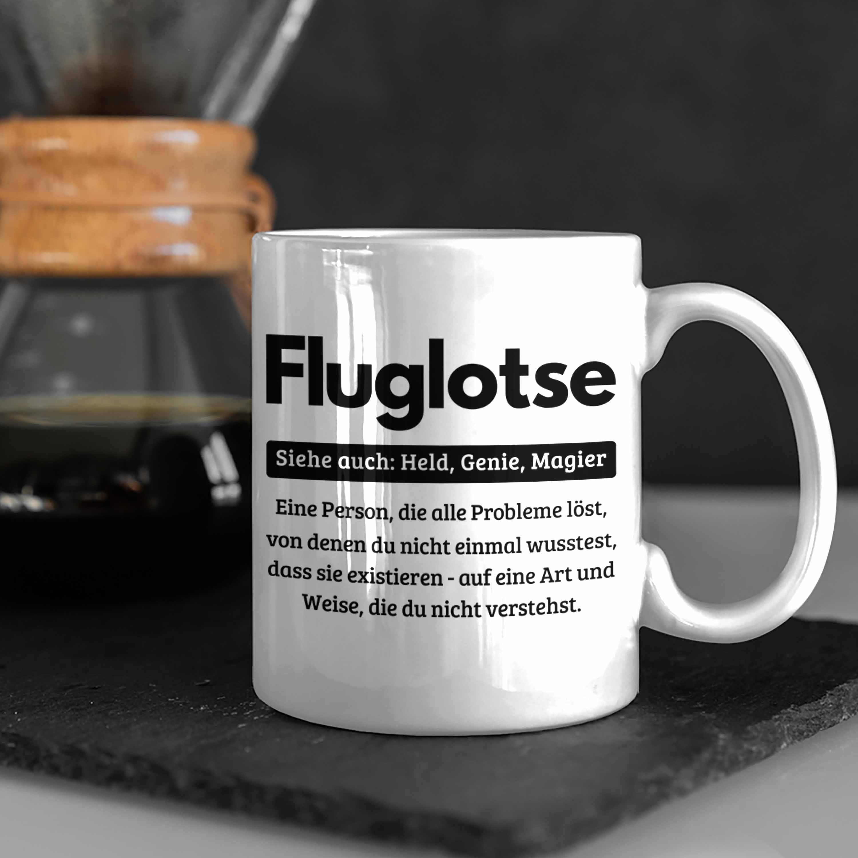 Tasse für Tasse Kaffee-Bec Trendation Fluglotse Geschenk Geschenkidee Fluglotsen Spruch Weiss