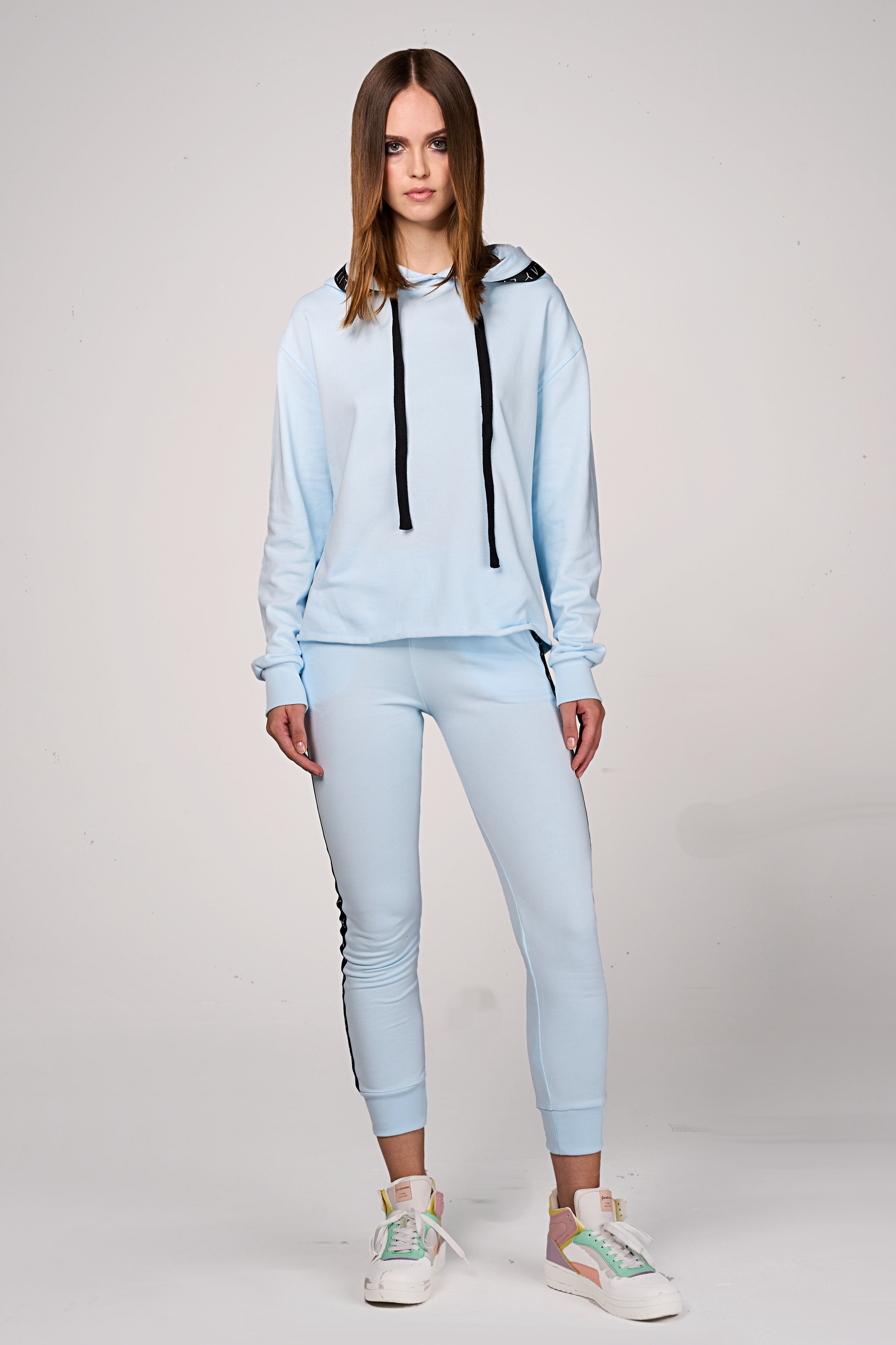 ILAY Lit Kapuzensweatshirt Oversized Holy Hoodie - Ice Blue- Urban Streetwear Dezentes Logoband Kapuze zur Verstärkung