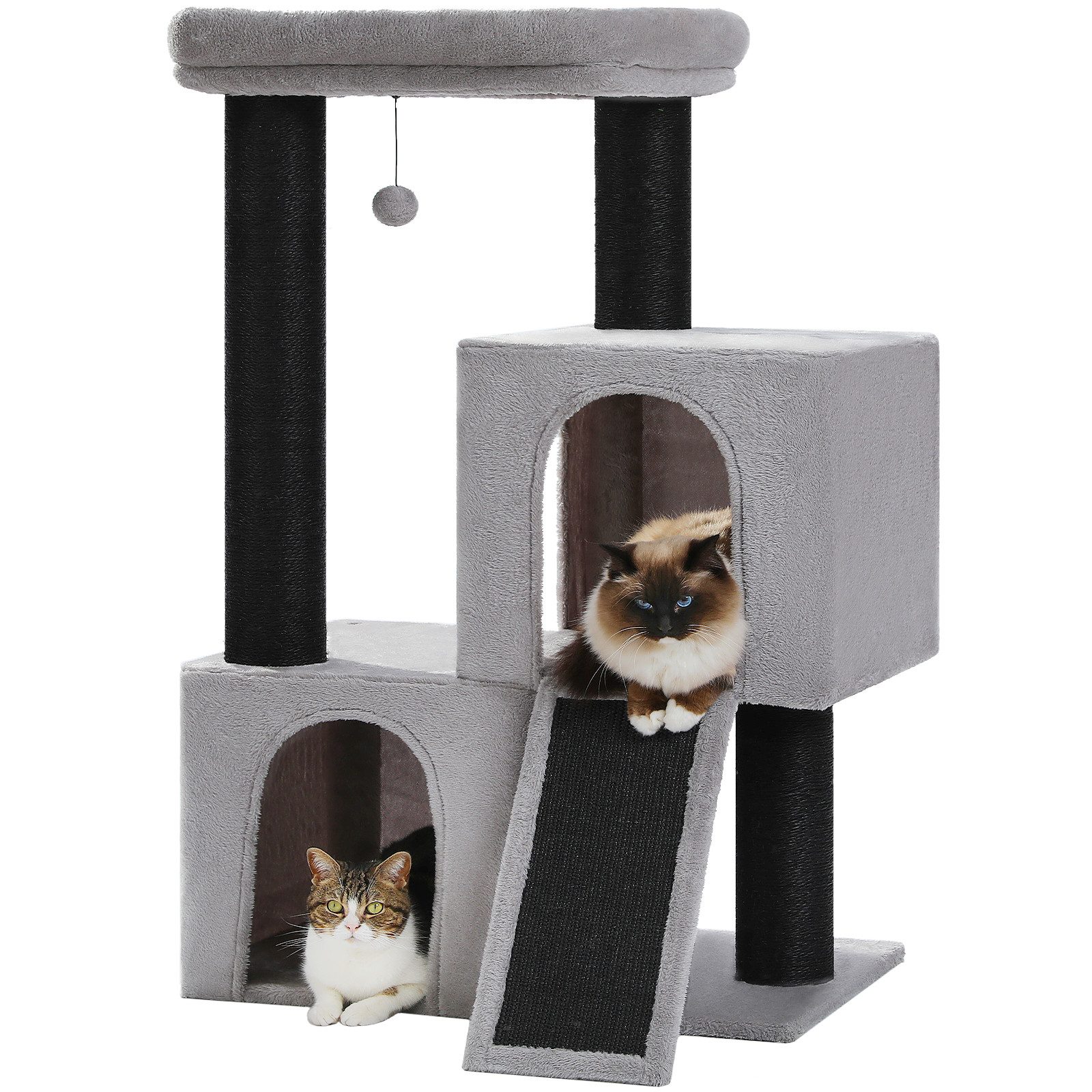 PAWZ Road Kratzbaum Kratzbaum 11cm Dicke Stämme mit extrem großen doppelten Höhle, 114cm Schwarz grau