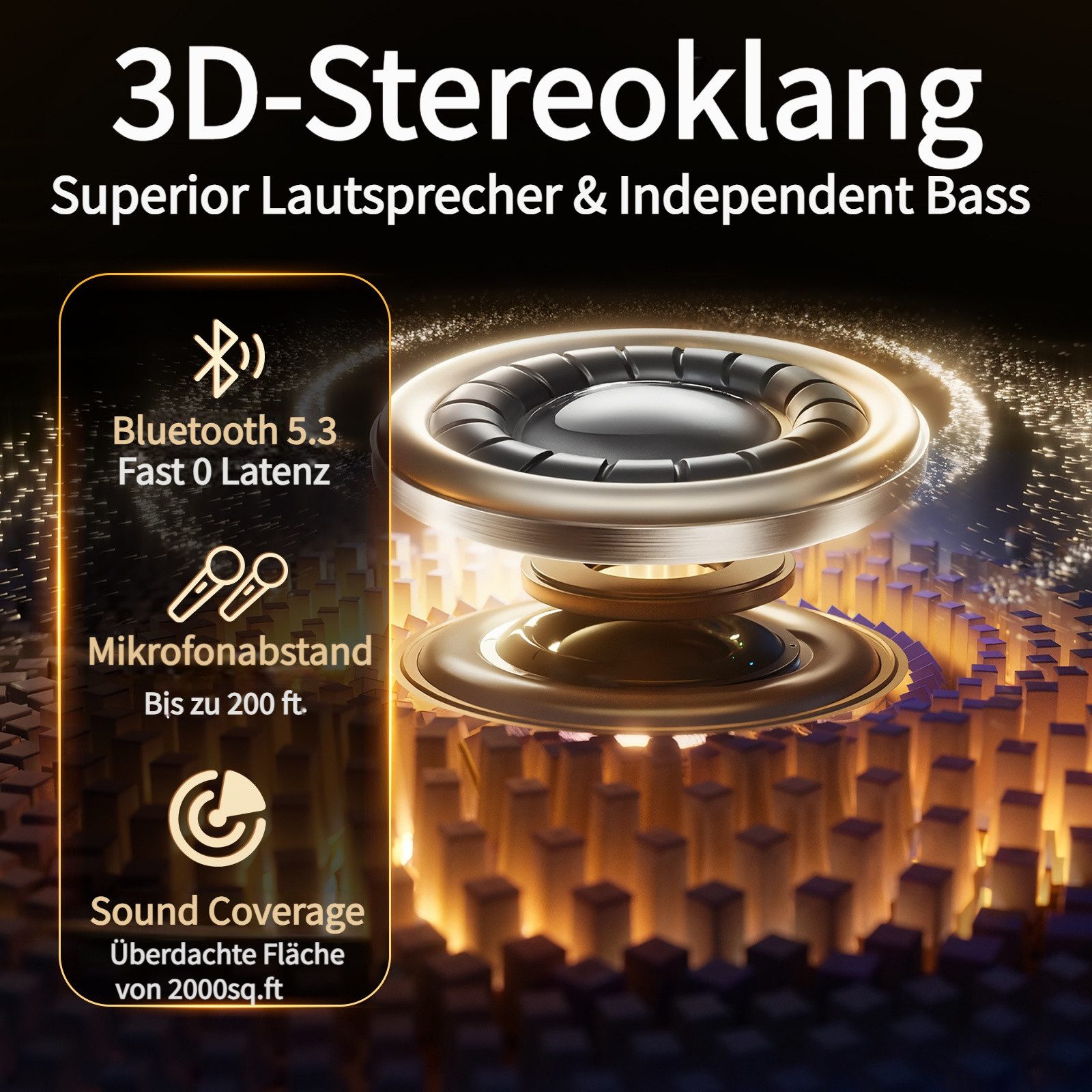 JYX Tragbare Karaoke Anlage mit 2 kabellosen Mikrofonen Bluetooth-Lautsprecher (Bluetooth, mit TWS Stereo, LED Lichteffekten (ohne Tablet) – Bild 4 von 5