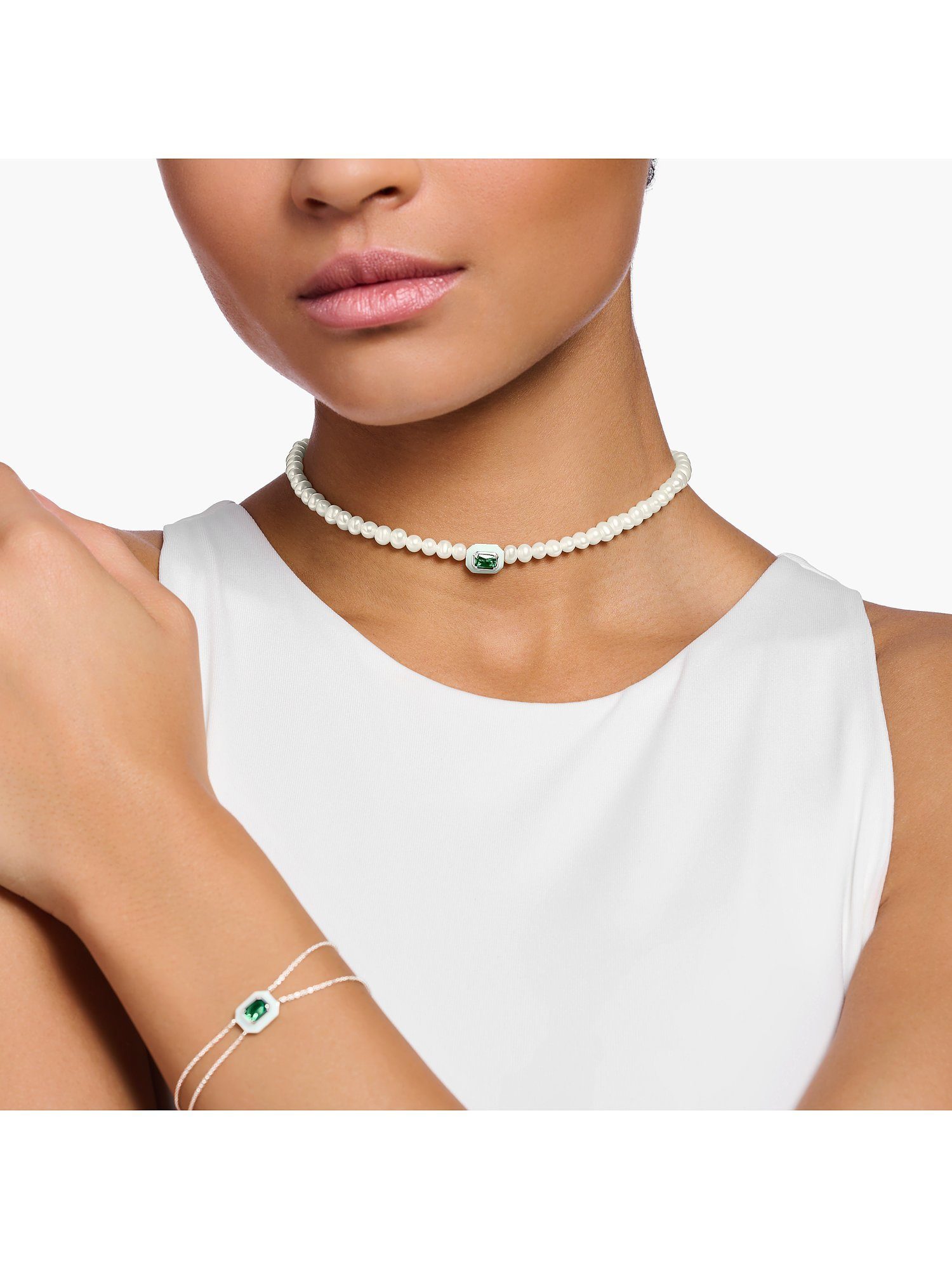 THOMAS SABO Silberkette Thomas Sabo Damen-Kette 925er Silber Glasstein, Charming