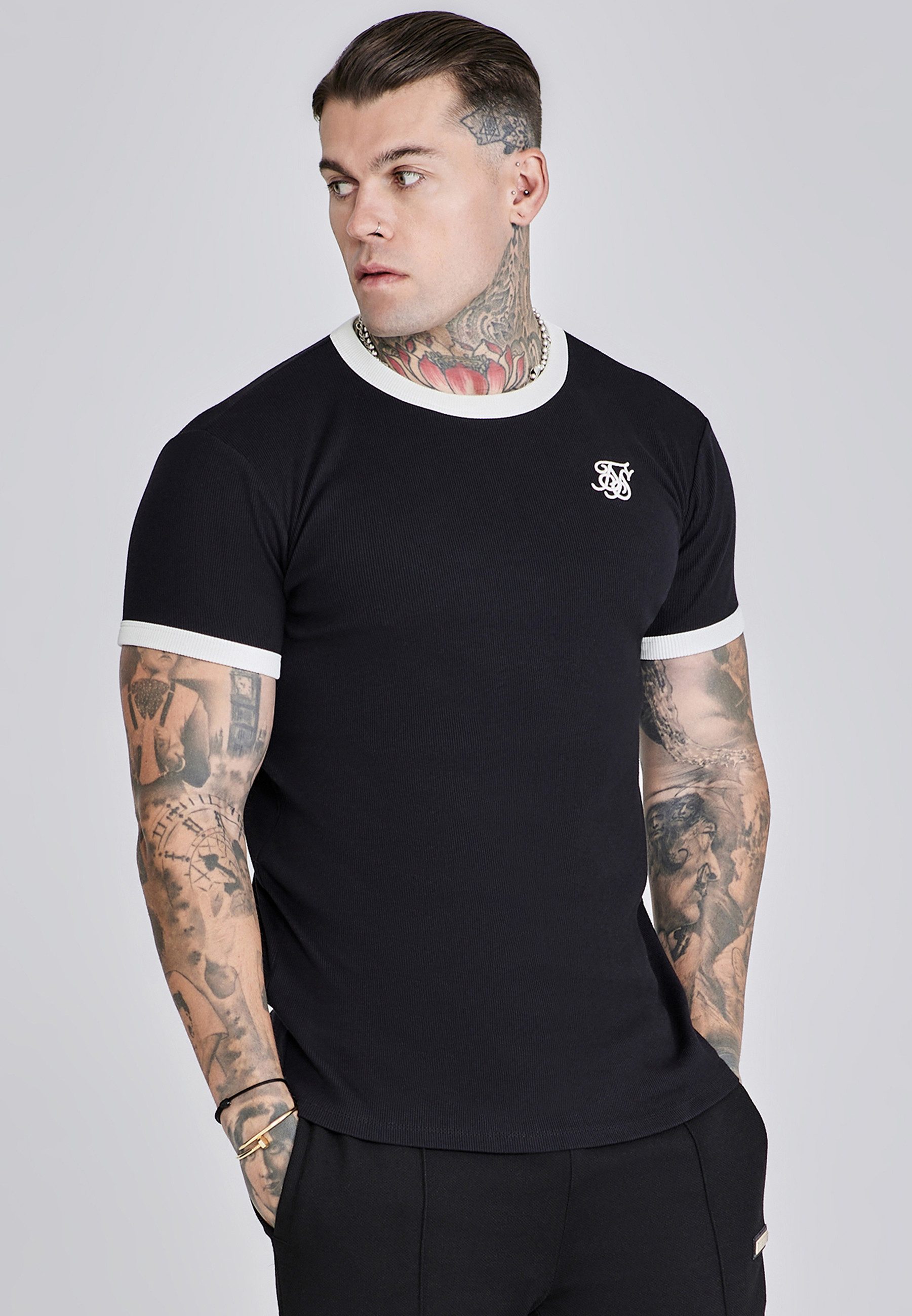 Siksilk T-Shirt SikSilk Herren Geripptes Ringer T-Shirt günstig online kaufen