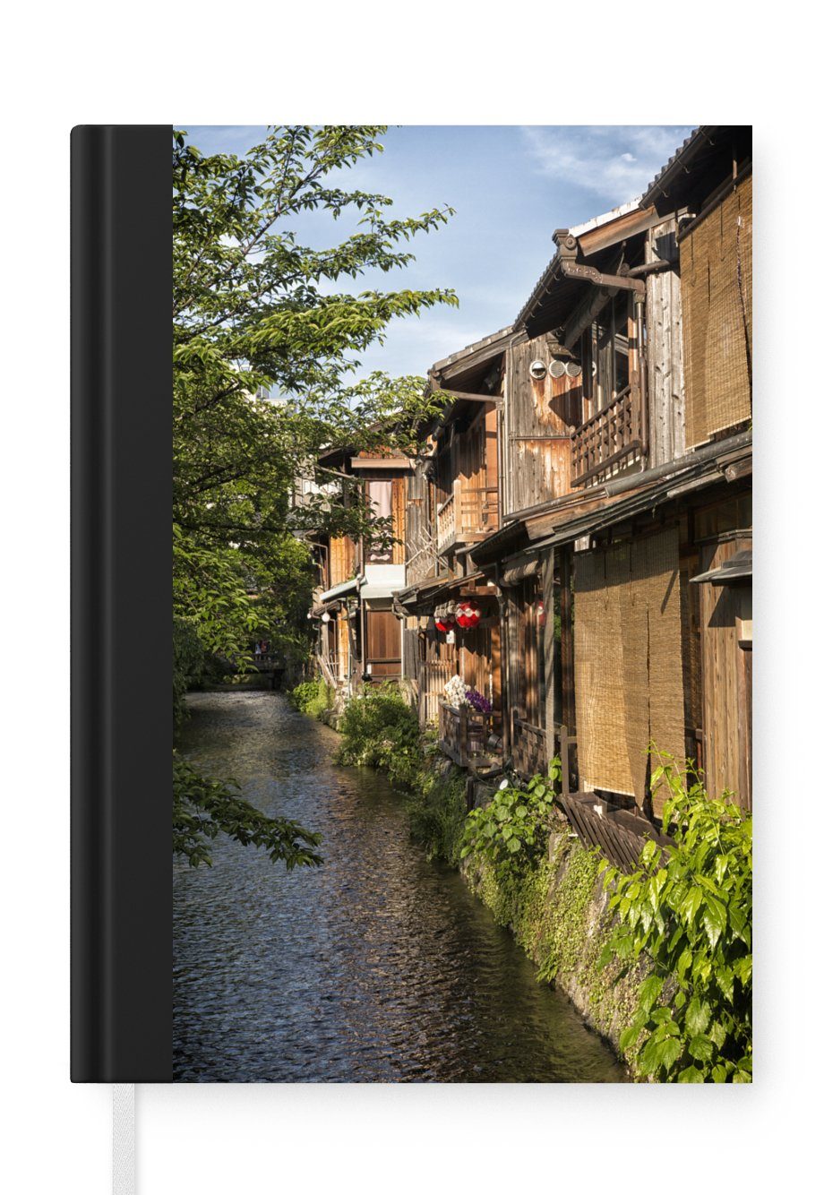MuchoWow Notizbuch Traditionelle Häuser entlang des Kanals in der Nähe von Kyoto in Japan, Journal, Merkzettel, Tagebuch, Notizheft, A5, 98 Seiten, Haushaltsbuch