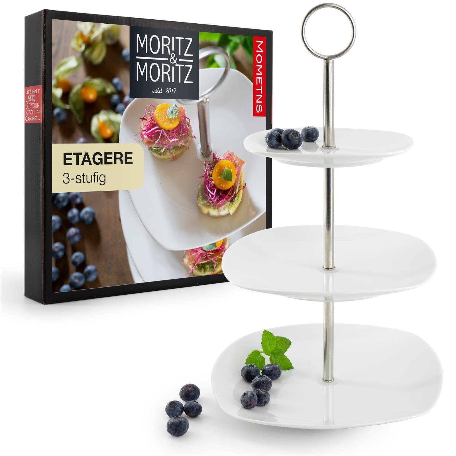 Moritz & Moritz Etagere Obst Etagere 3 Etagen, Porzellan, (3 stöckig), Für Obst Aufbewahrung, Muffins und Cupcakes