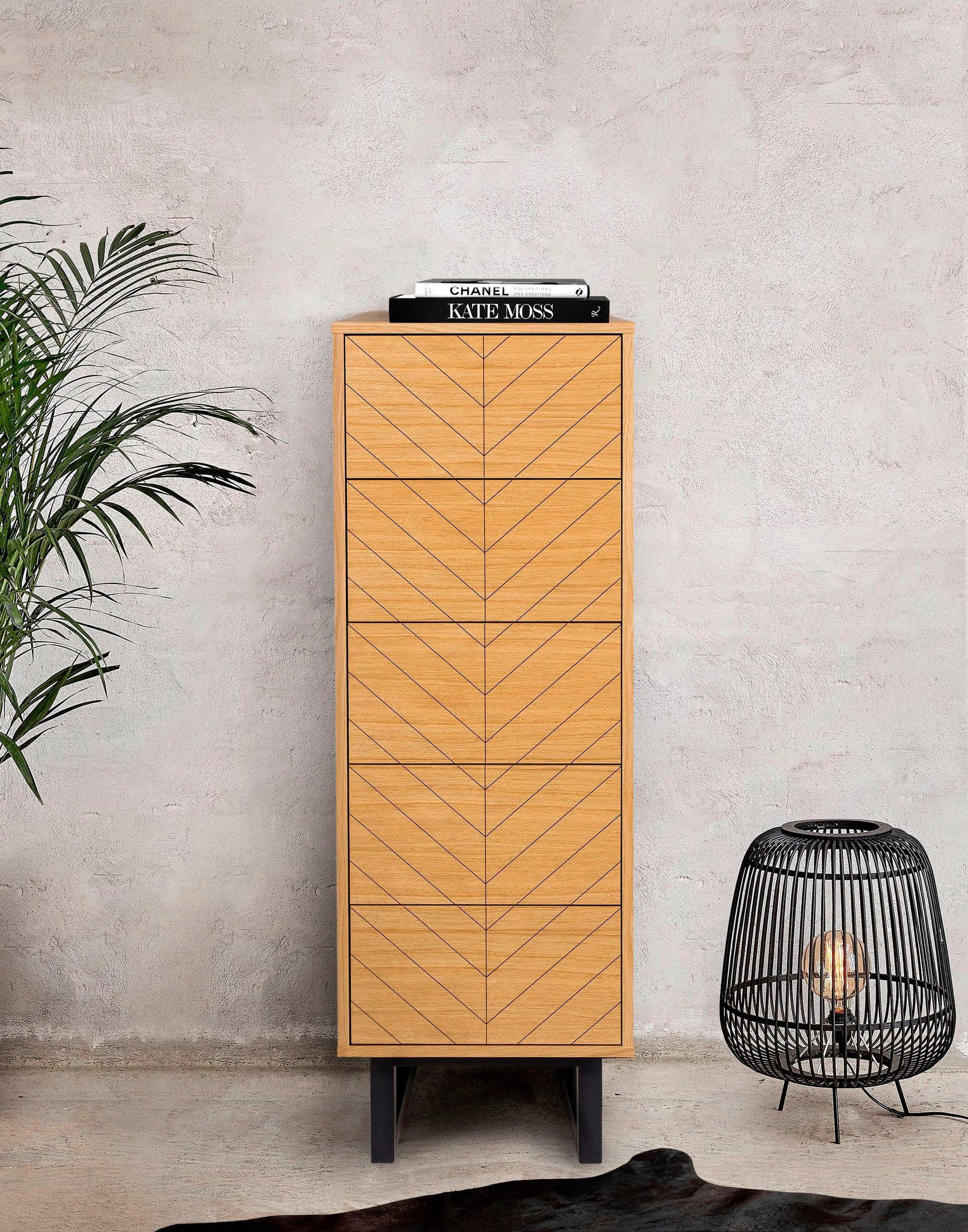 Woodman Hochkommode, im skandinavischen Design, mit besonderem Print, FSC®