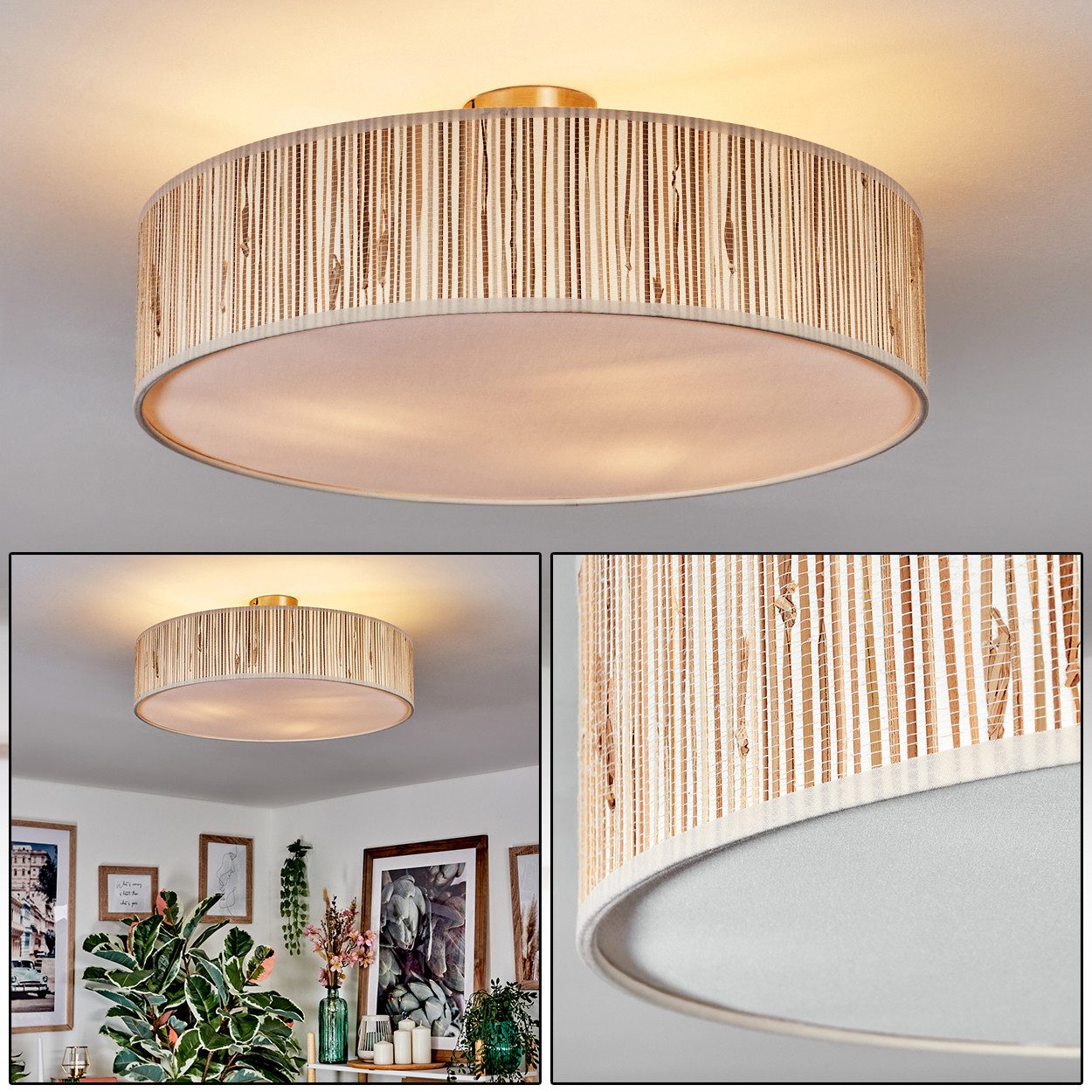 hofstein Deckenleuchte Deckenlampe aus Metall/Seegras/Stoff/Kunststoff in günstig online kaufen