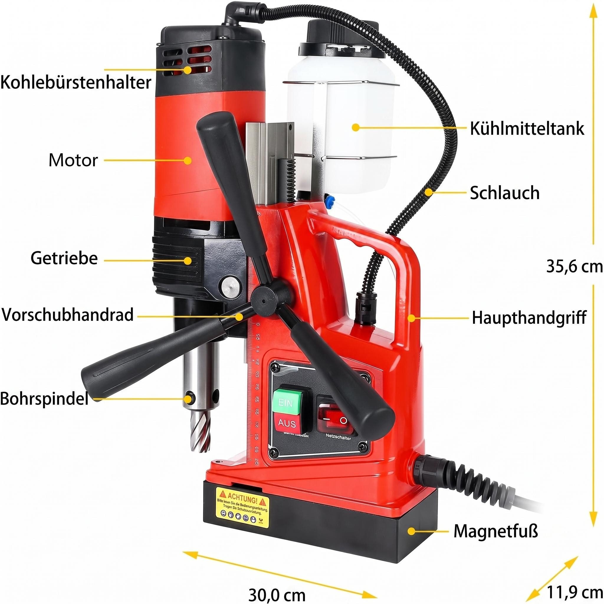 GarveeMore Kernbohrmaschine Magnetbohrmaschine 1550W, 50 mm Kernbohrer, 13 kN Magnetkraft, 110 V, max. 550 U/min, Titan-Magnesium-Schiene, 210 mm Hub, mit Kühlsystem, Überlastschutz