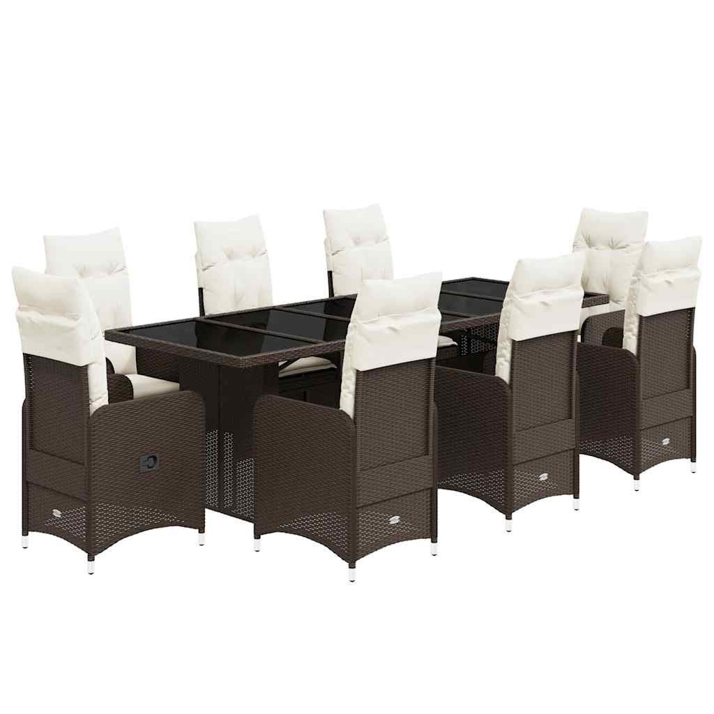 vidaXL Gartenlounge-Set 9-tlg. Garten-Bistro-Set mit Kissen Braun Poly Rattan, (8-tlg)