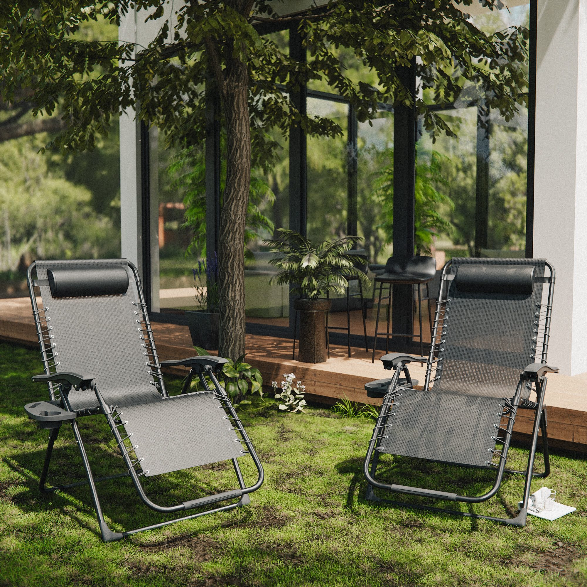 GOTLAND Klappstuhl Stuhl-Set, 180 kg belastbare Klapp-Sonnenliegen mit Getränkehalter (für Terrasse, Camping, Strand, 2 St), mit Getränkehalter, verstellbare Liegestühle