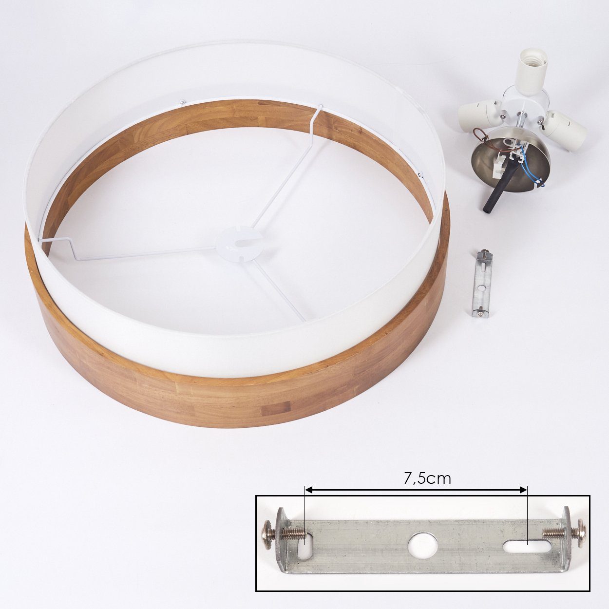 hofstein Deckenleuchte »Campitello« Deckenlampe aus Metall/Holz/Stoff, Nickel-matt/Natur/Weiß, ohne Leuchtmittel, Leuchte im skandinavischen Design, Ø50cm, 3xE2 – Bild 5 von 5