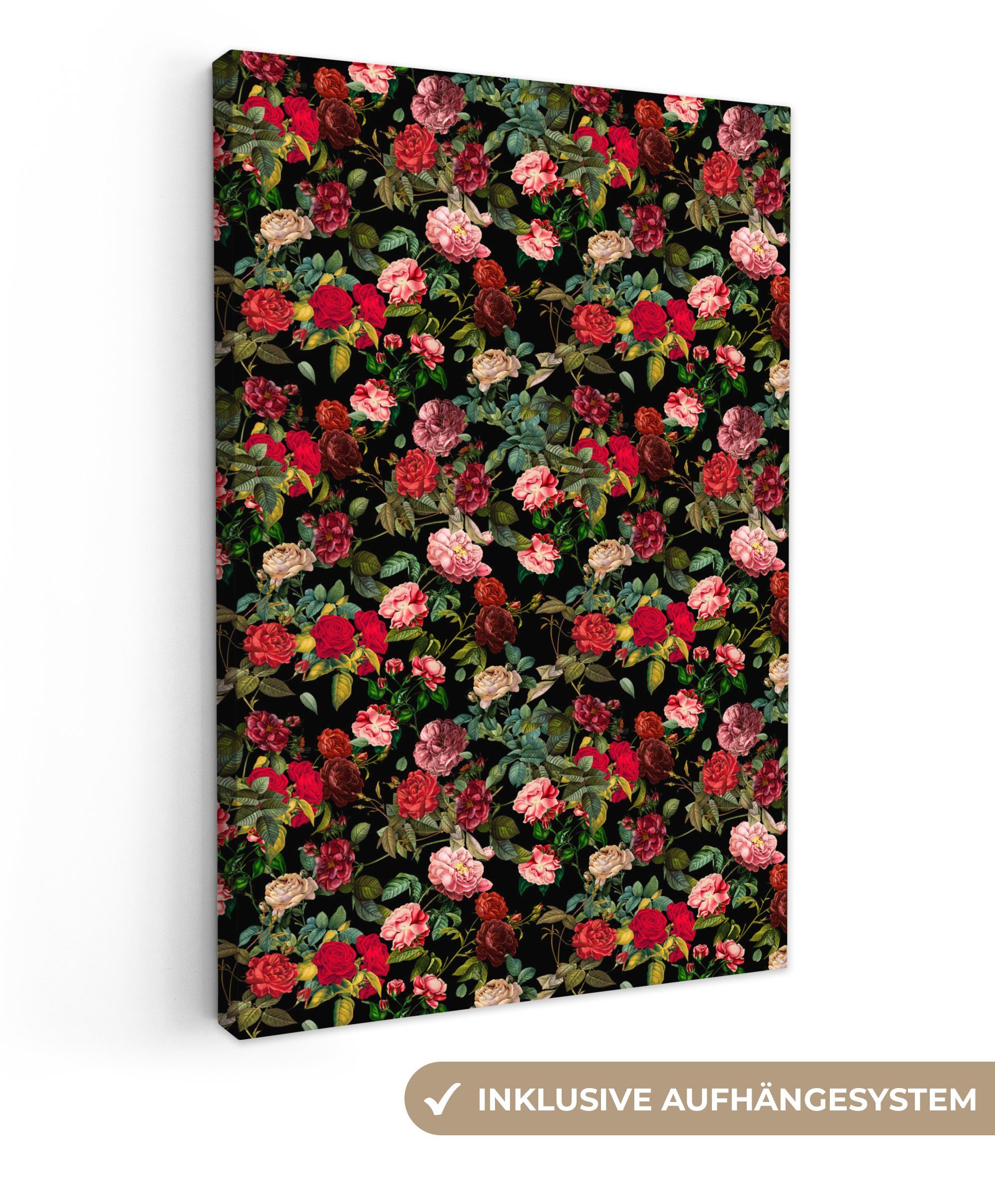 OneMillionCanvasses® Leinwandbild Blumen - Rot - Rosen, (1 St), Leinwandbild fertig bespannt inkl. Zackenaufhänger, Gemälde, 20x30 cm