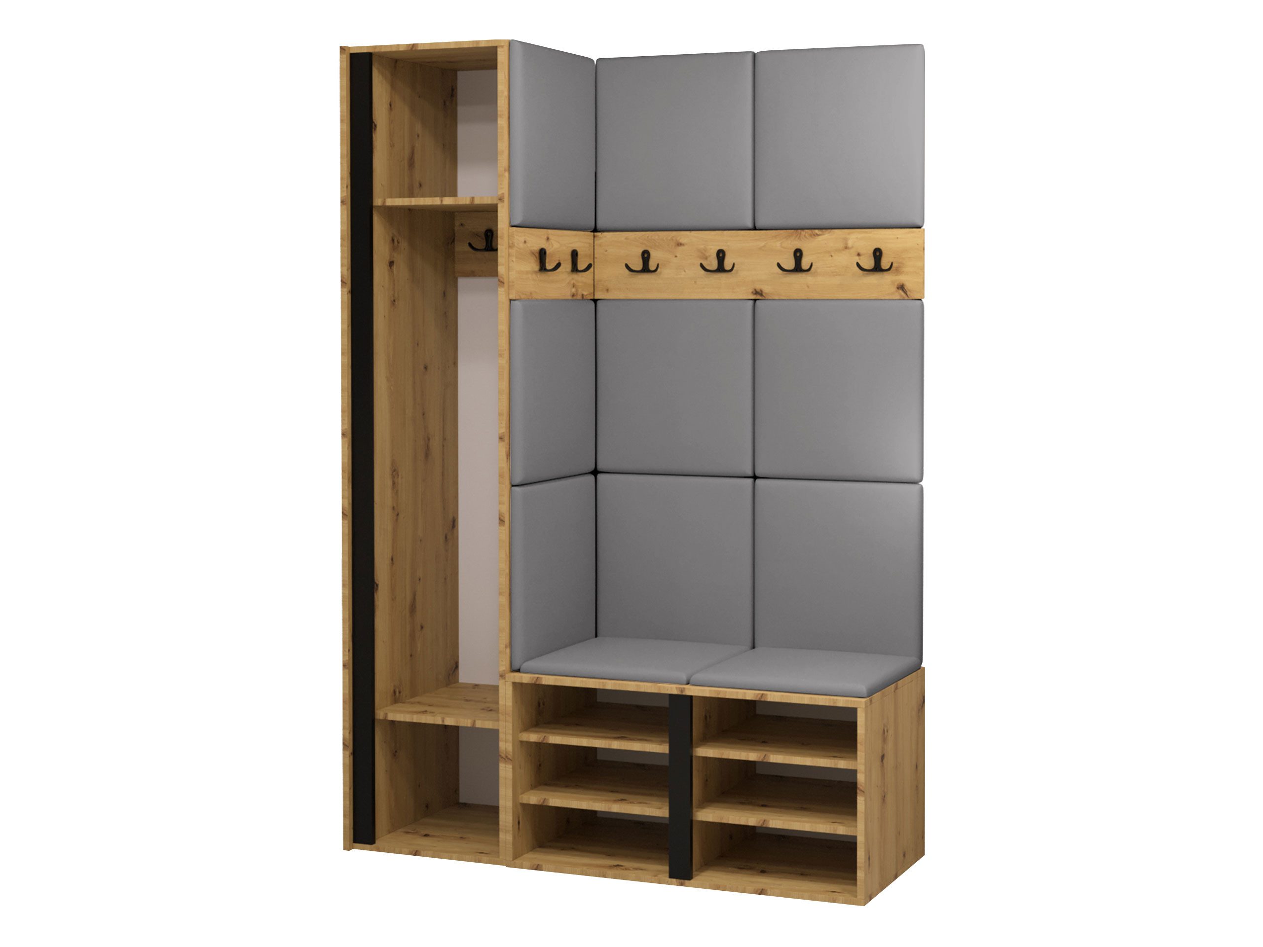 MIRJAN24 Garderoben-Set Orion IX, (Komplett-Set, mit Schuhschrank, Schrank, 2x Kleiderhakenbrett, Paneel 11x 42x42), Auswahl aus Fronten und Polsterplatten