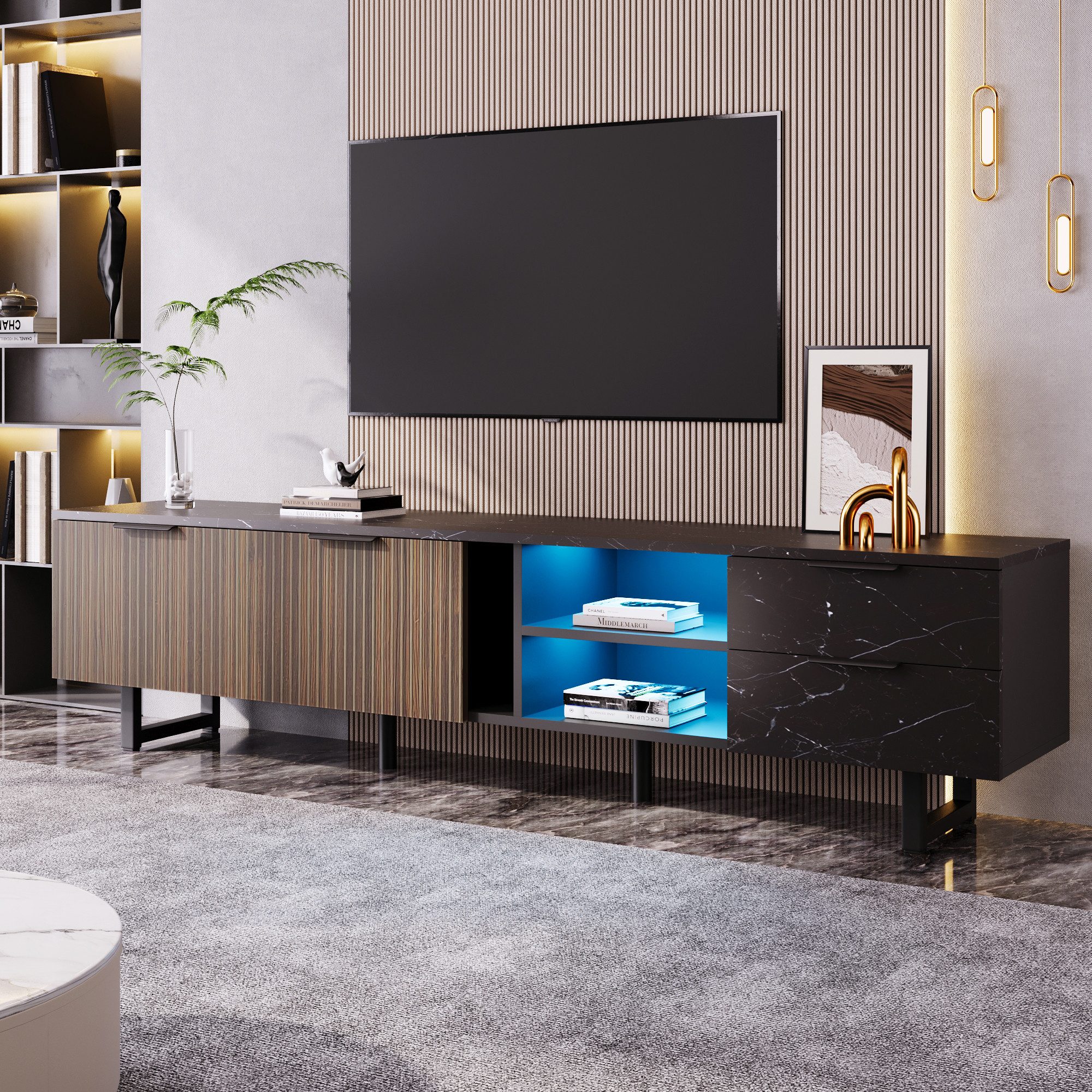 MODFU Lowboard TV-Schrank mit schwarzer Marmoroptik günstig online kaufen