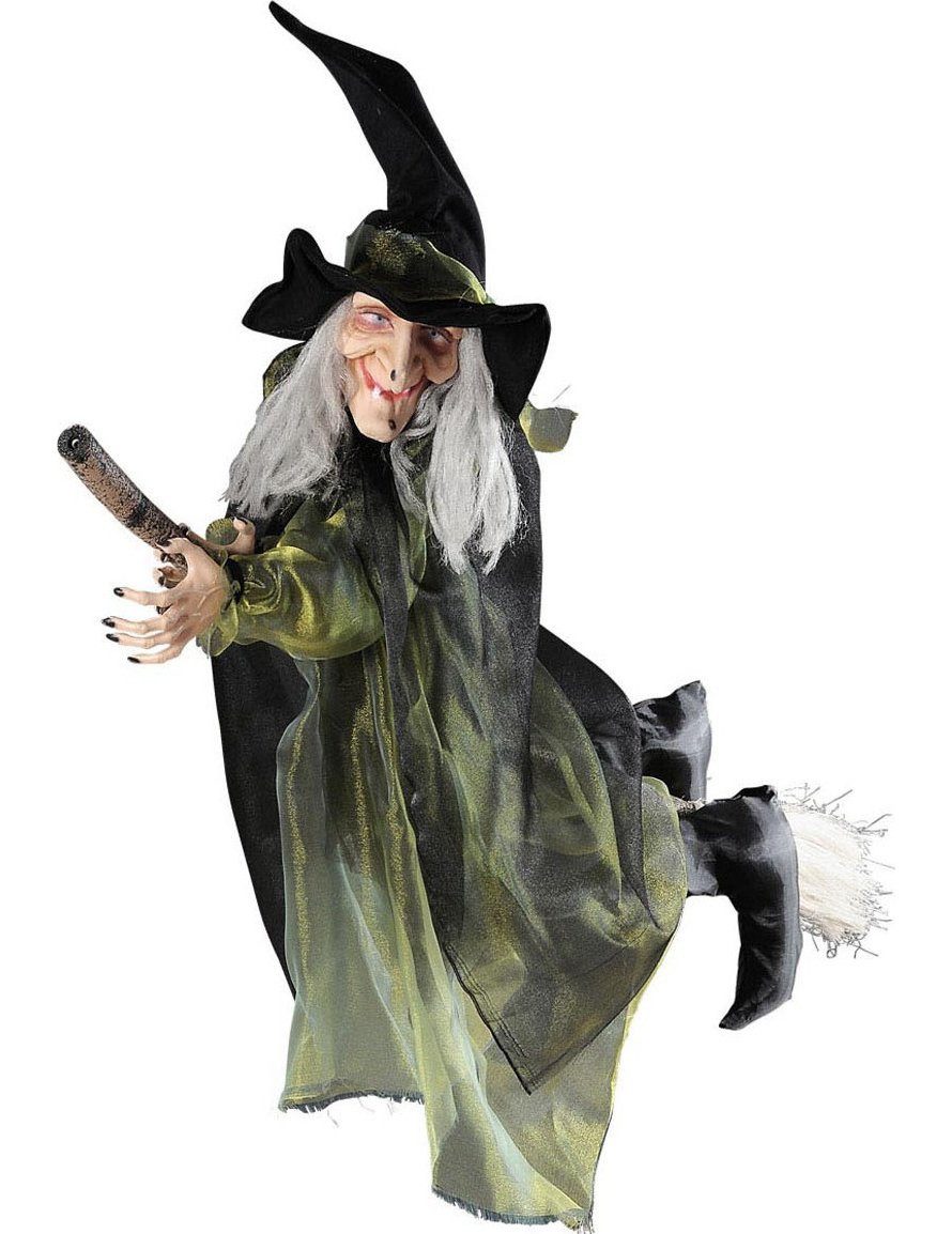 Widmann S.r.l. Hexen-Kostüm Fliegende Hexe auf Besen Halloween-Hängedeko schwarz-grün 100cm