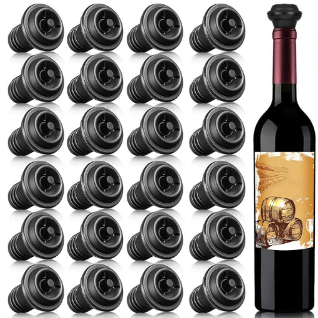 Kityhome Flaschenverschluss Wein-Vakuumstopfen-Set (24 Stück) – Schwarz, Frischeerhaltung, (Effektive Frischeerhaltung, Einfache Bedienung)