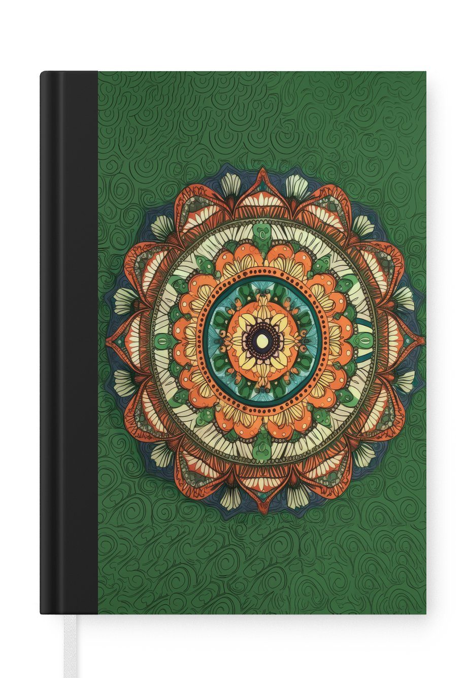 MuchoWow Notizbuch Mandala - Hippie - Blumen - Orange, Journal, Merkzettel, Tagebuch, Notizheft, A5, 98 Seiten, Haushaltsbuch