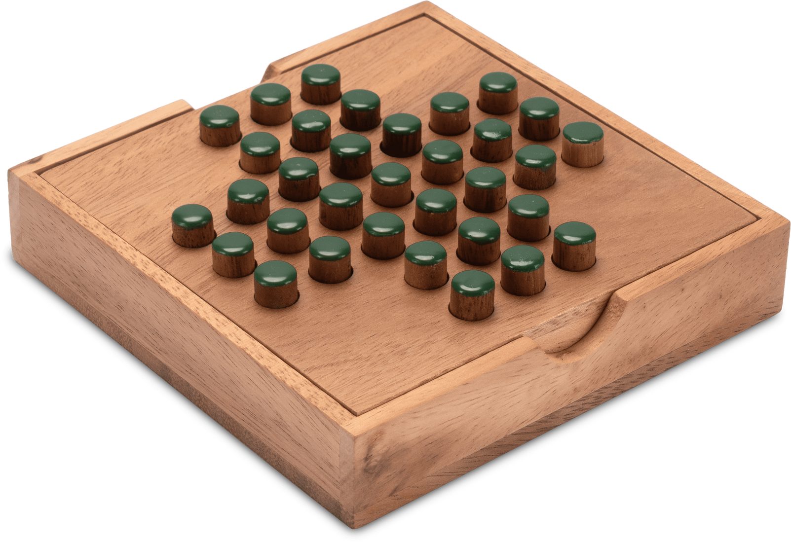 LOGOPLAY Spiel Solitär Gr. L grün, Gesellschaftsspiel, Solitär Gr. L mit grünen Steckern Solitaire Denkspiel aus Holz für 1