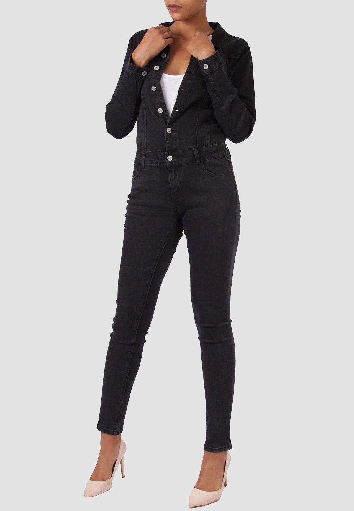 Nina Carter Jumpsuit »2659« (slim fit, 1-tlg., unifarben) Damen Jeans  Hosenanzug CORINNE online kaufen | OTTO