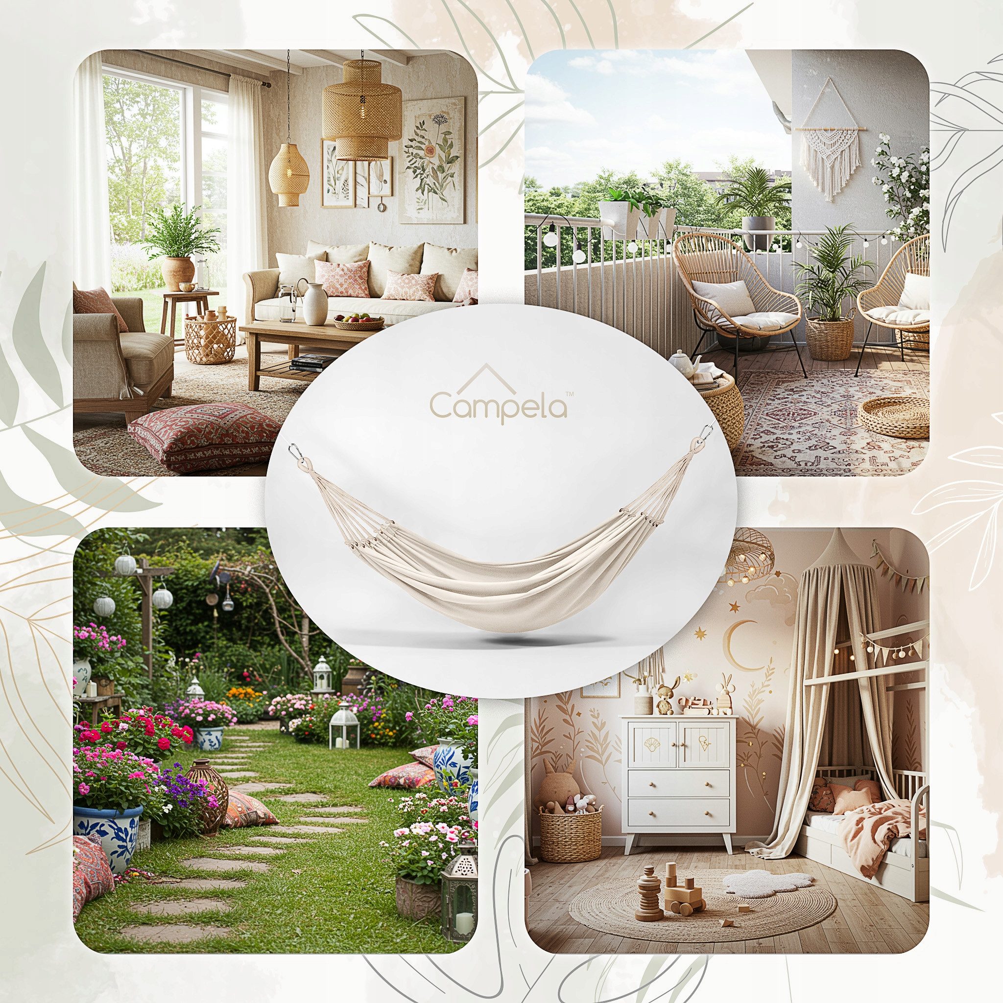 Campela Hängematte Gartenhängematte Boho – 2-Personen Komfort – Indoor Outdoor – Tragetas
