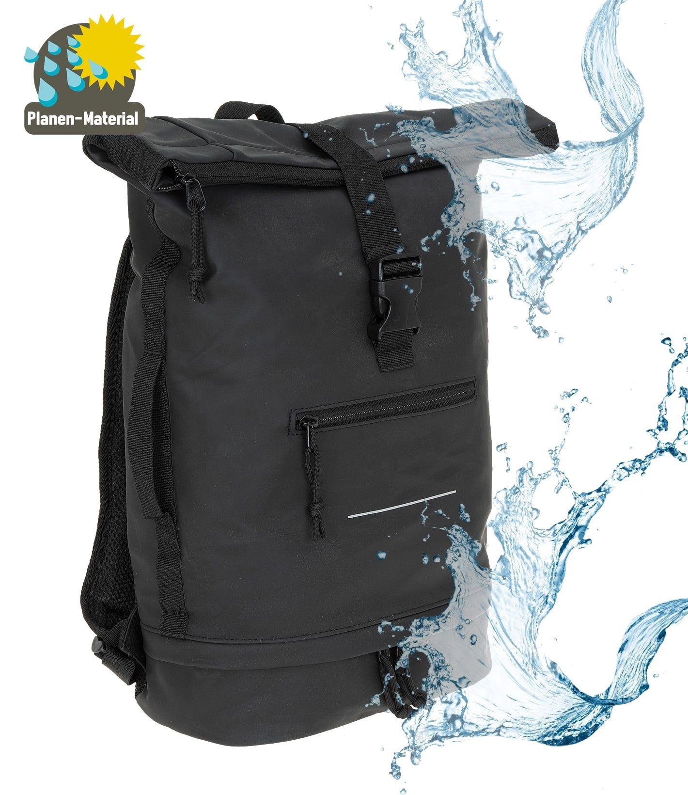 ELEPHANT Freizeitrucksack Time Bag aus Plane mit Bodenfach, Rucksack Laptoprucksack Daypack wasserabweisend + Trinkflasche