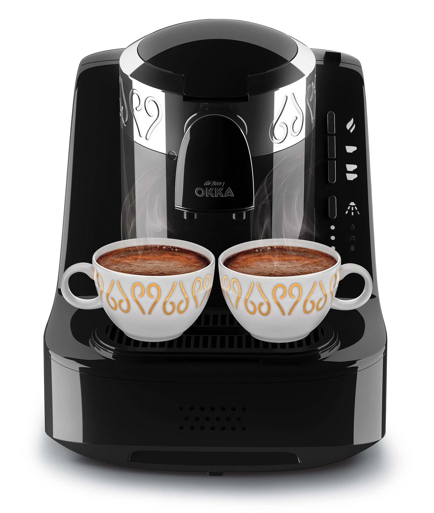 Arzum Filterkaffeemaschine Arzum OKKA Türkische Kaffeemaschine, Kaffeekanne, 2 Tassen, 710W Schwarz-Chrom
