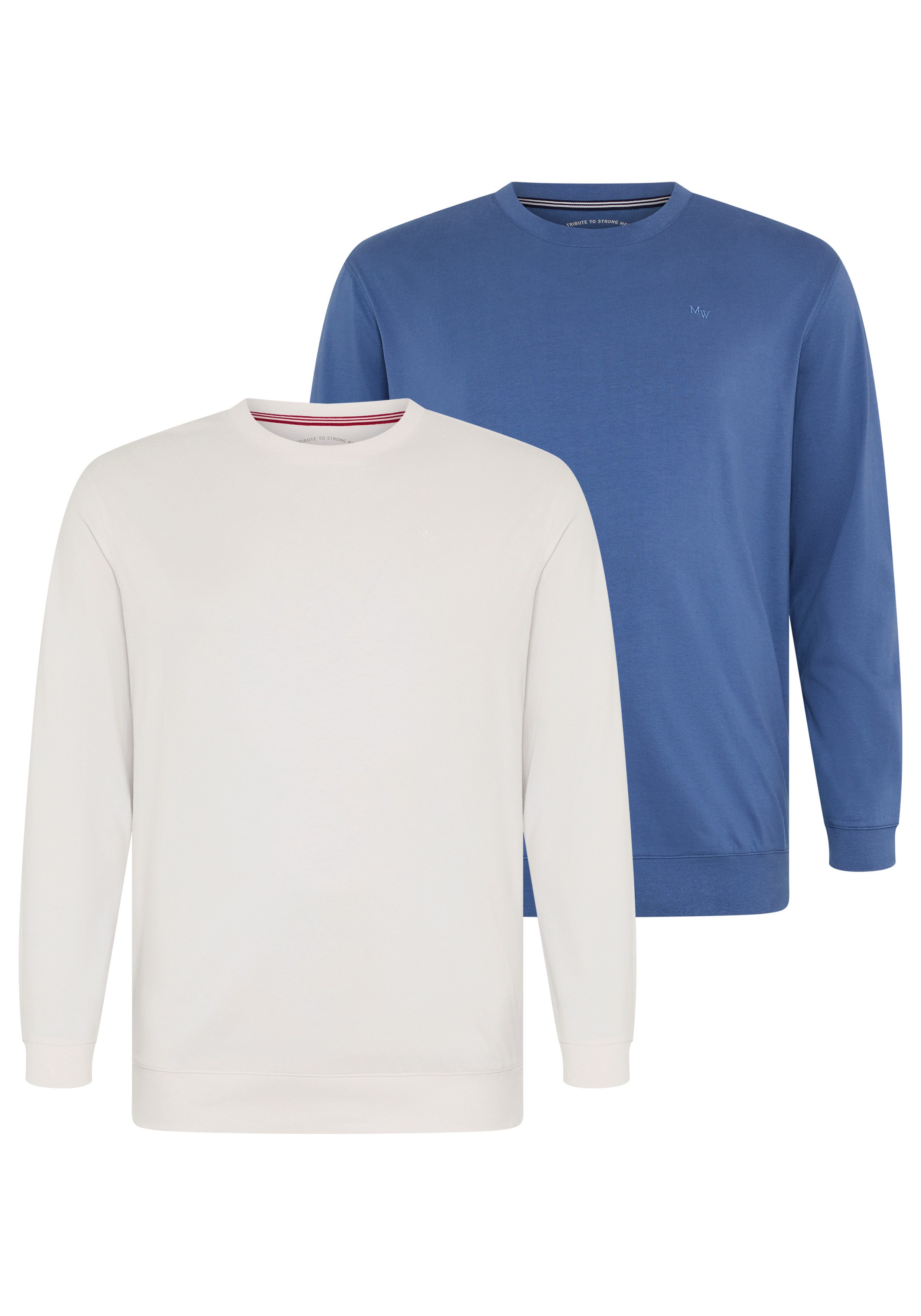 Man's World Plus Rundhalsshirt auch in Grosse Größen bis Gr. 7XL Bauch-Fit (2-er Pack) normaler Schnitt, Langarm, unifarbenes Basic – Bild 3 von 5