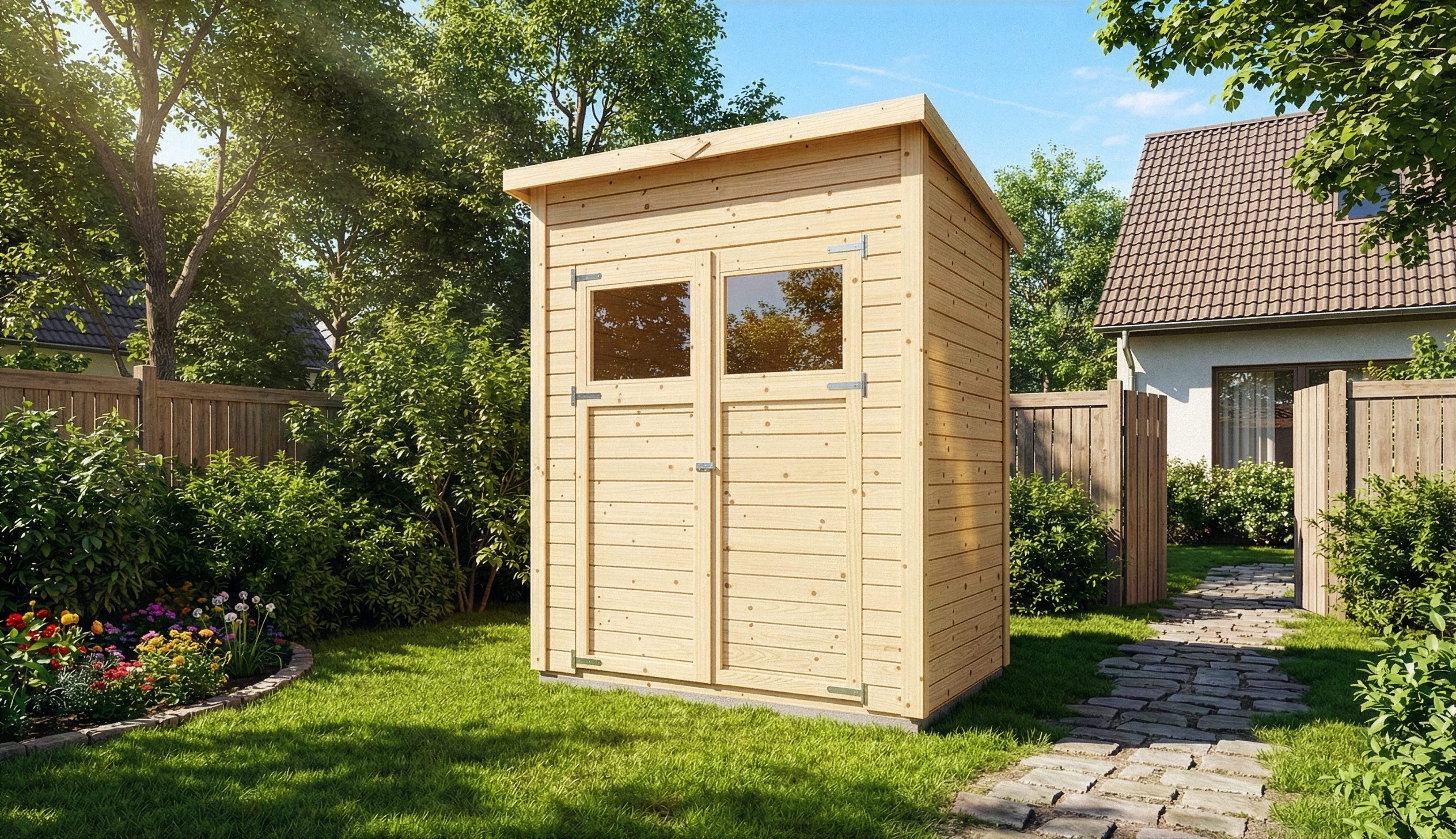 Alpholz Gerätehaus Holz Mollie, BxT: 191x139 cm, in Naturbelassen Inkl. Fußboden mit 14mm Wandstärke