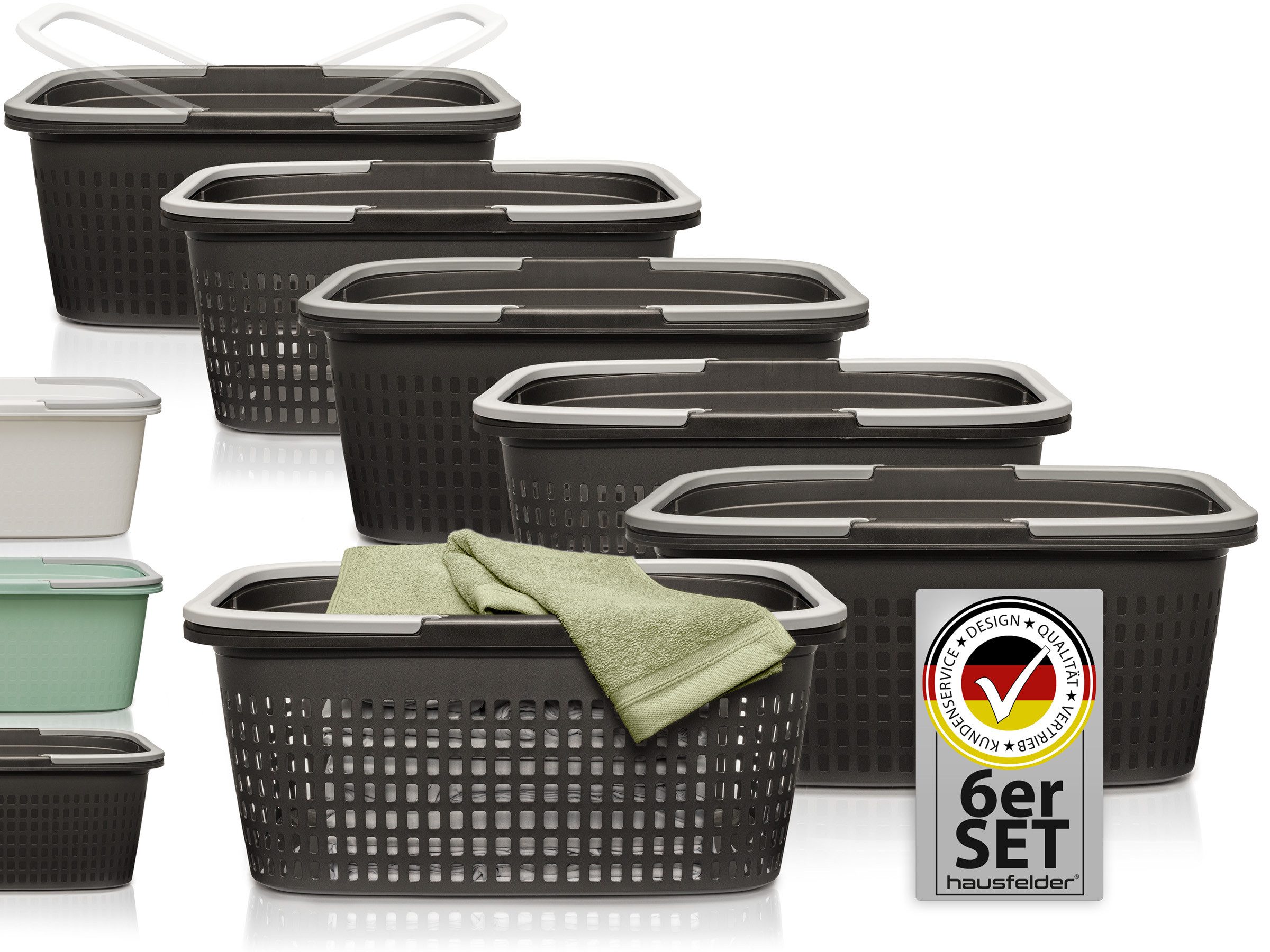Hausfelder Wäschekorb Wäschewanne 58x37x25cm (Anthrazit-Schwarz, 3 günstig online kaufen
