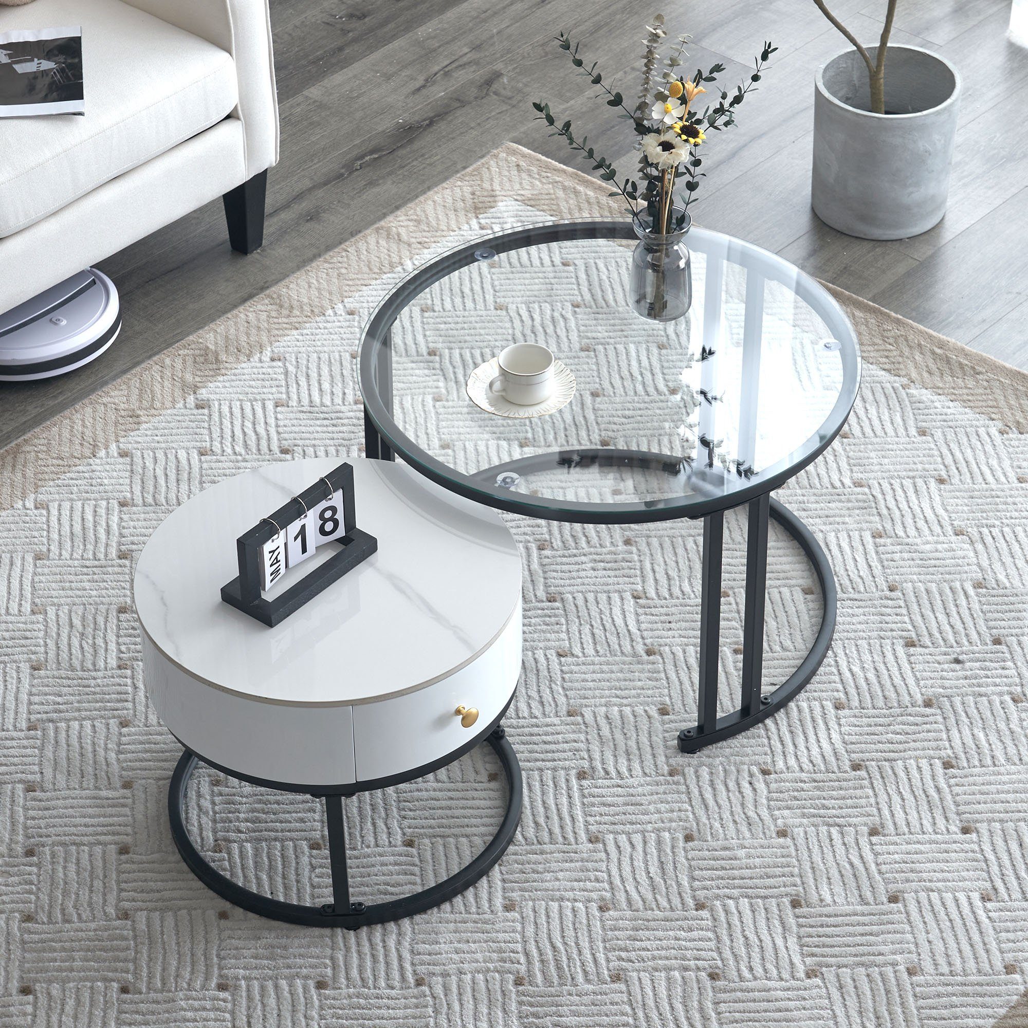 OKWISH Couchtisch (2er Set mit Glasplatte günstig online kaufen