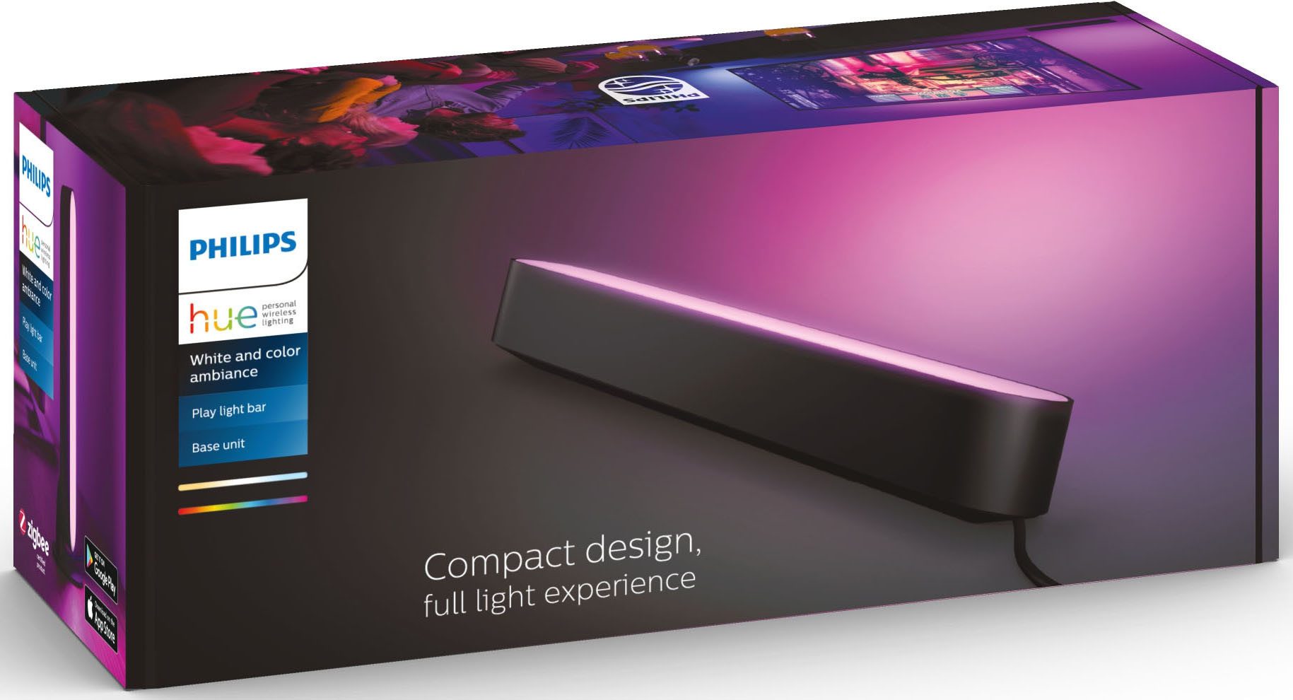 Philips Hue LED Lichtleiste White & Color Ambiance Play Lightbar Basis schwarz, Abschaltautomatik, Bluetooth, CCT - über Fernbedienung, Dimmfunktion, Farbsteuerung, Farbwechsel, Leuchtdauer einstellbar, Memoryfunktion, Nachtlichtfunktion, RGB, Smart Home, Timerfunktion, dimmbar über Fernbedienung, erweiterbar, mehrere Helligkeitsstufen, LED fest integriert, RGB, inklusive Netzteil