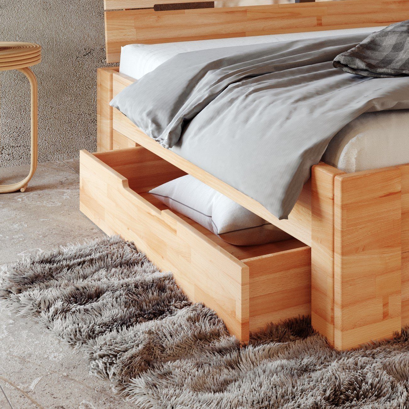 Krok Wood Schublade zum Bett Elsa aus Massivholz in Buche günstig online kaufen