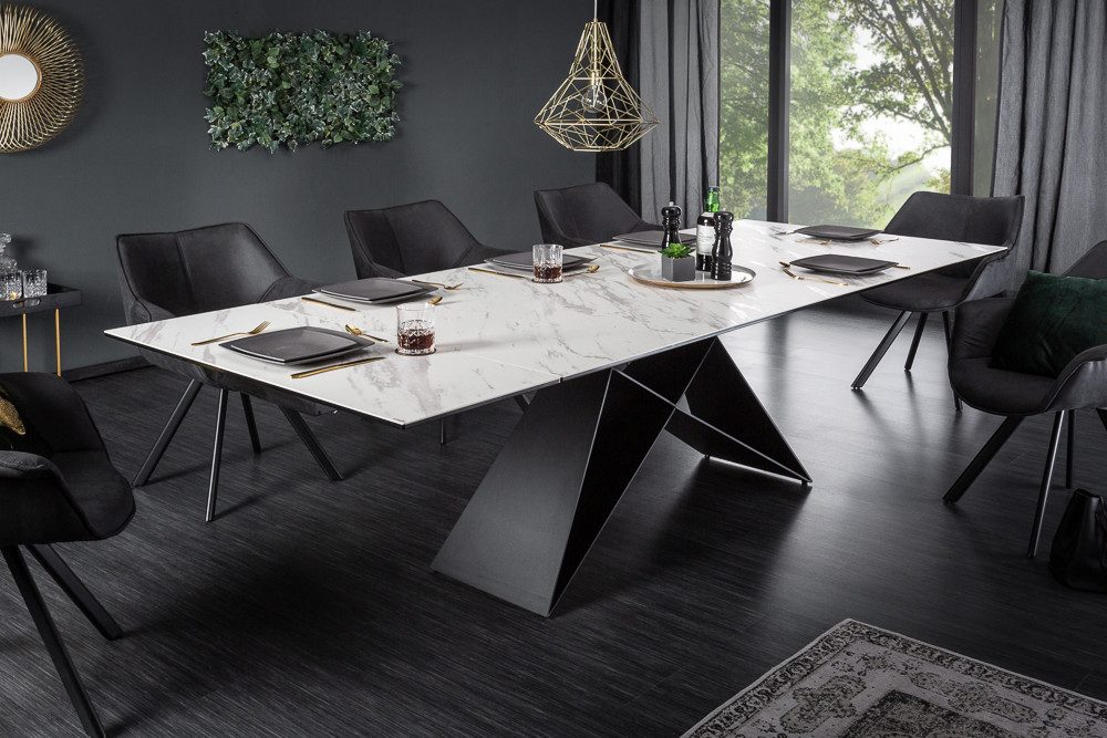 riess-ambiente Esstisch PROMETHEUS 180-220-260cm weiß – Keramik made in Italy, Marmor-Design (Einzelartikel, 1-St), 3-stufig ausziehbar & Metall-Gestell – ideal für bis zu 12 Personen