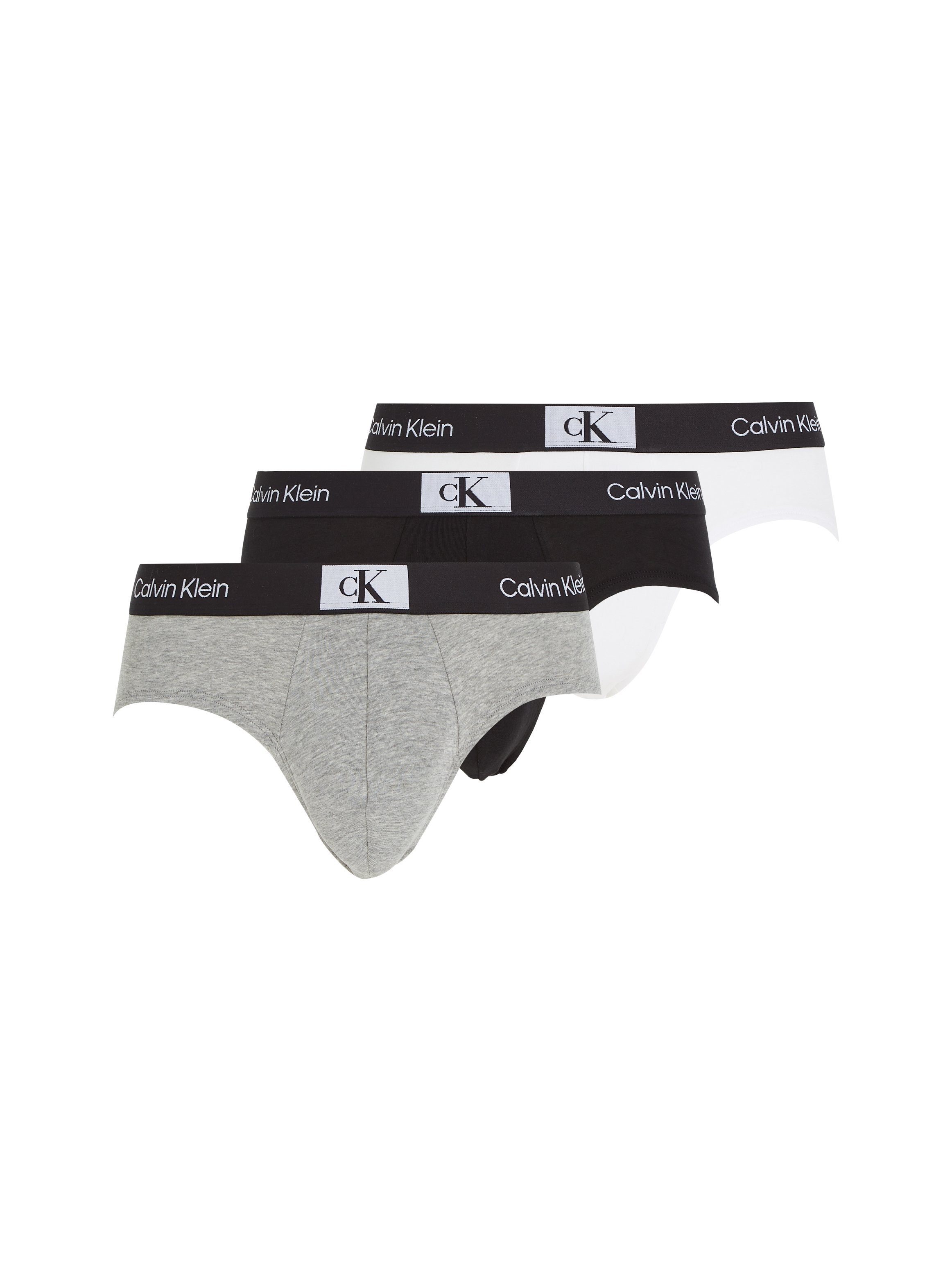 Calvin Klein Underwear Slip HIP BRIEF 3PK (Packung, 3er-Pack) mit Calvin Klein Logo-Elastikbund BLACK&-WHITE&-GREY-HEATHER