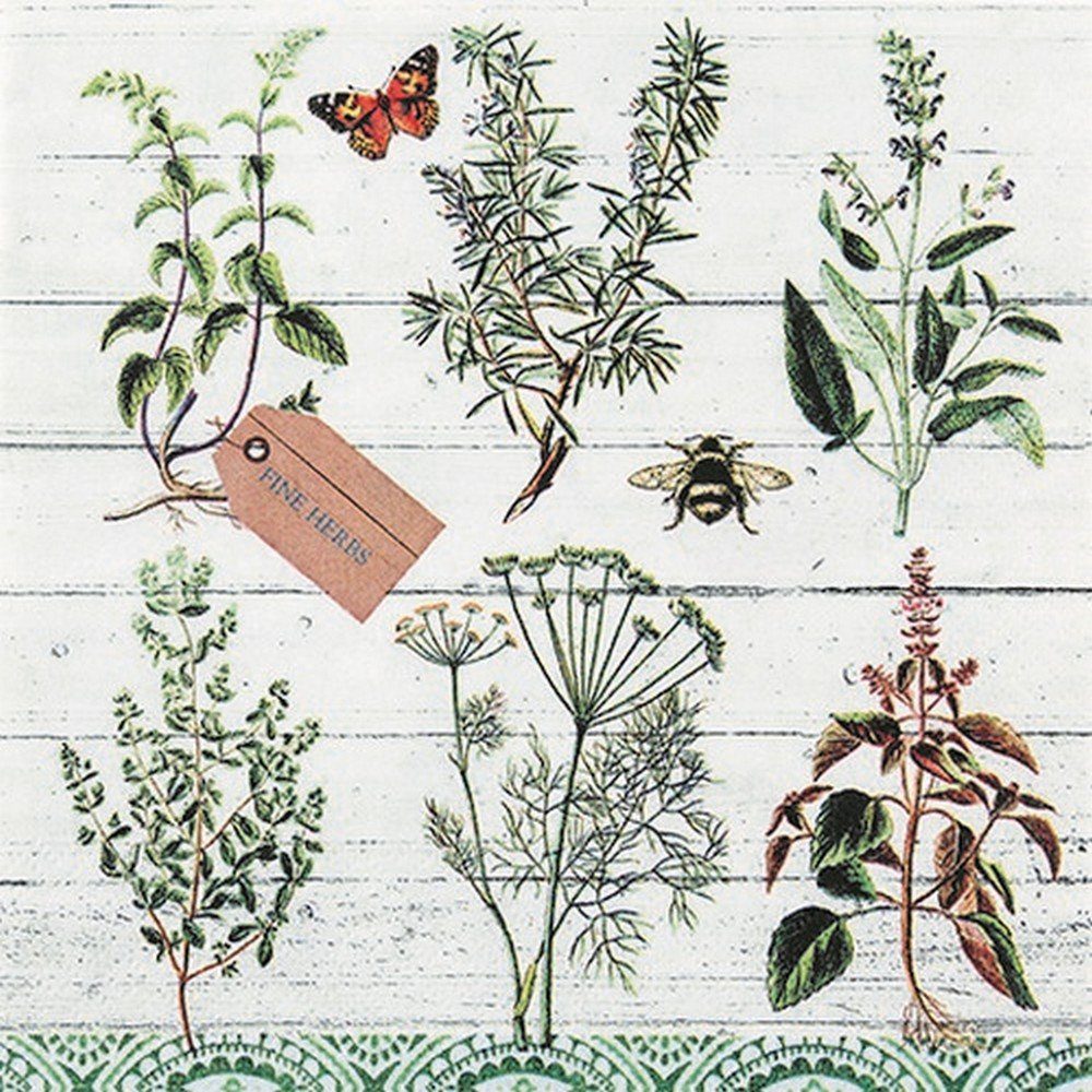 HOME FASHION Papierserviette 20 Servietten Floral Study - Pflanzenbestimmung 33x33cm, (20 St)