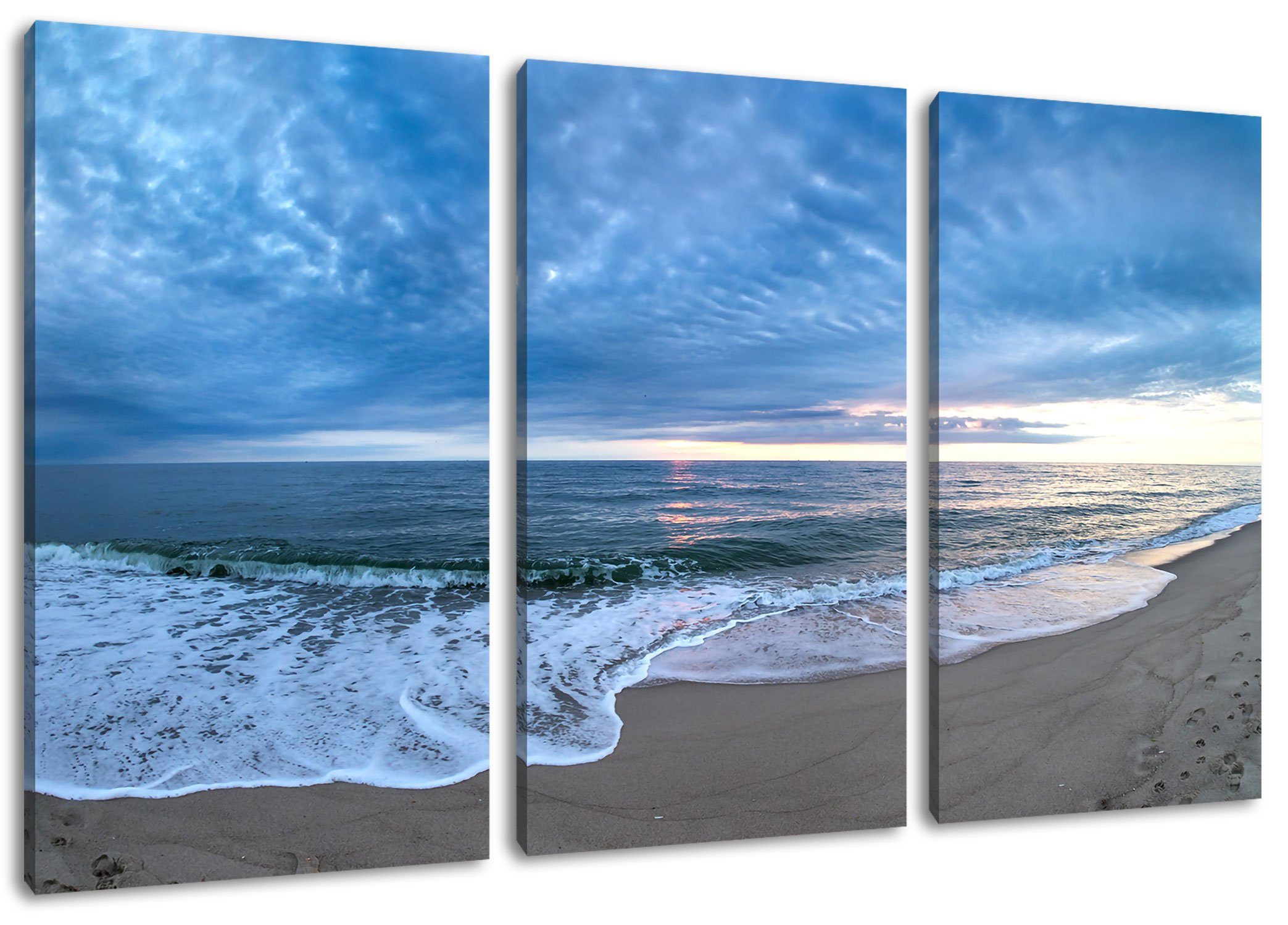 3Teiler (1 Leinwandbild inkl. Strandufer, Leinwandbild Zackenaufhänger St), fertig (120x80cm) Pixxprint bespannt, Strandufer