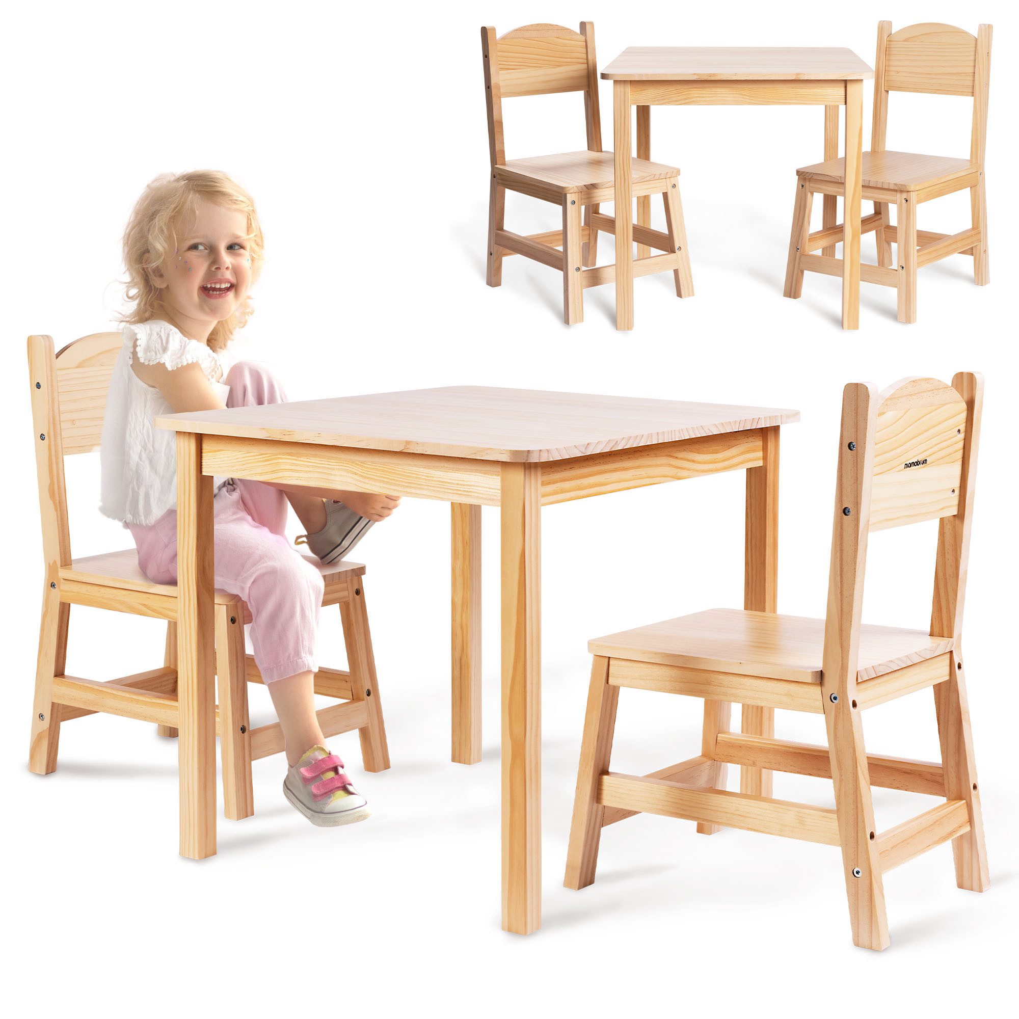 Mamabrum Kinderstuhl Holz-Kinder-Set: Tisch & 2 Stühle aus Kiefer – Mamabrum