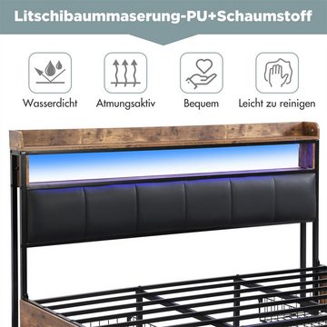 Fangqi Polsterbett 140/180 x 200cm Polsterbett,mit Stauraum,LED-Beleuchtung, Schublade x4